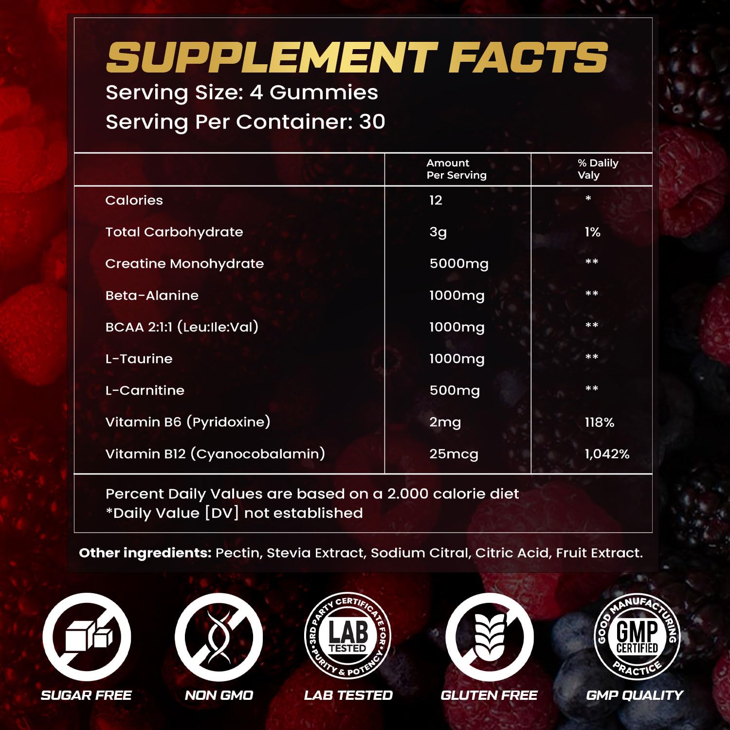 KUKALY Creatine Monohydrate Gummies for Men & Women, 9000MG Creatine Gummies Sugar Free - Mixed Flavored with L-Taurine, BCAA 2:1, B12 B6 for Boost Strength