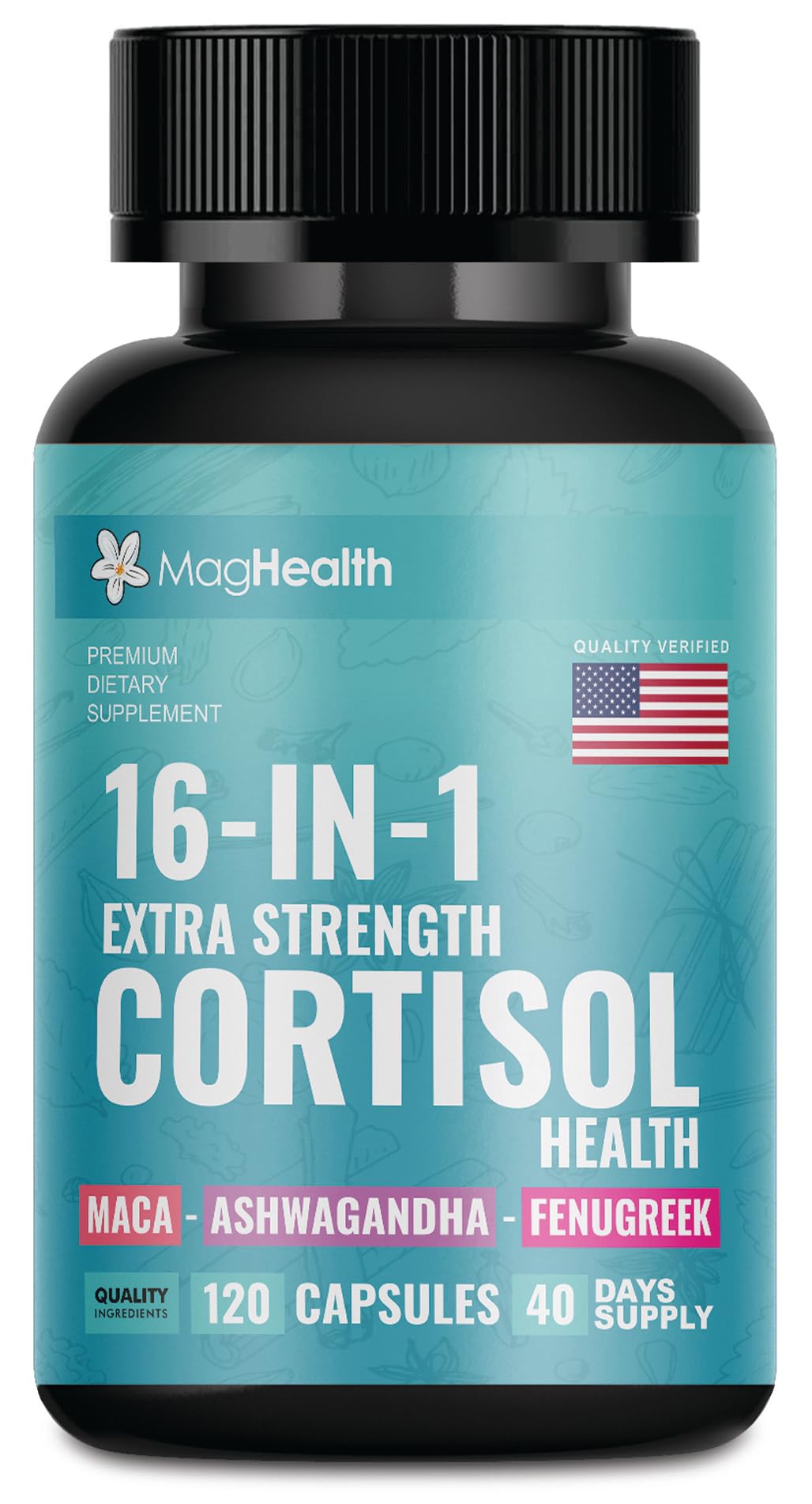 Cortisol Complex 16-in-1 Supplement for Women & Men | Stress Support Manager with Organic Ashwagandha, Maca Root, Rhodiola Rosea & Shilajit | Adaptogen Blend for Balance & Energy | 120 Capsules MagHealth Au supplements