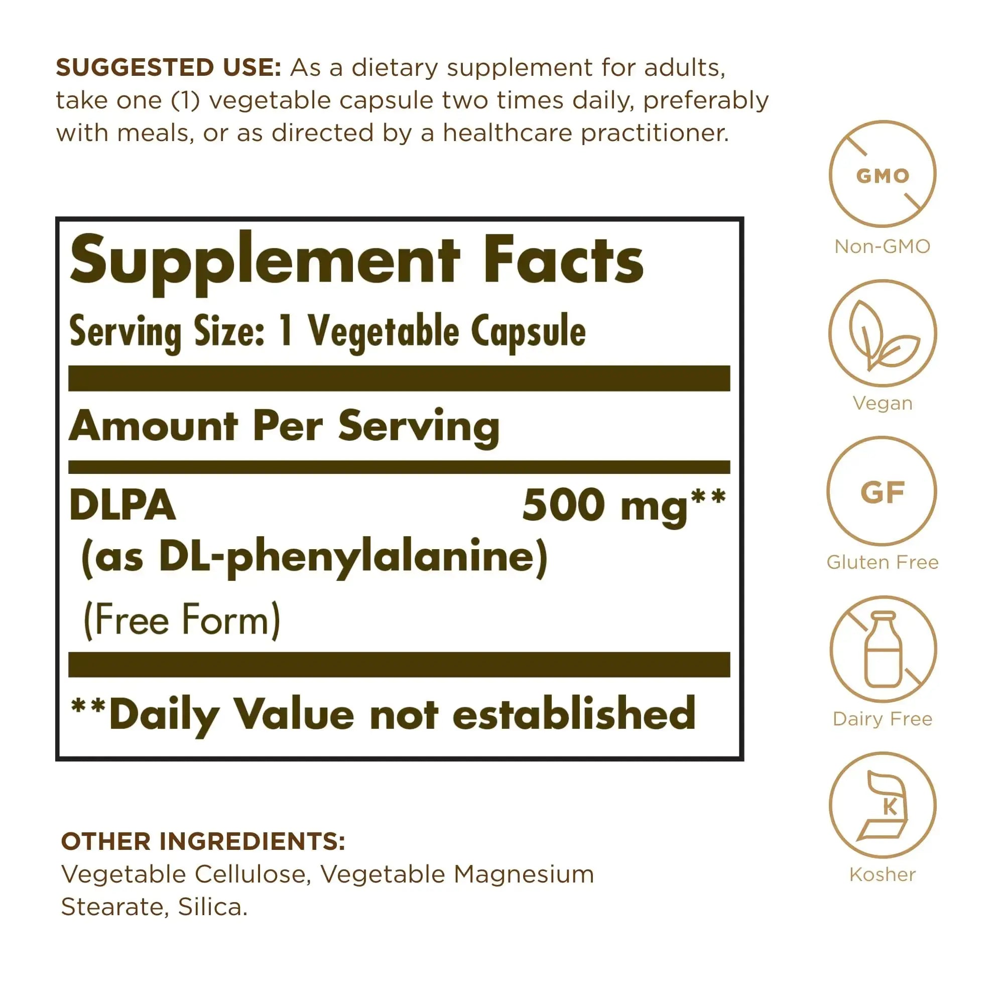 Solgar DLPA 500 mg - 100 Vegetable Capsules - Free Form DL-Phenylalanine - Non-GMO, Vegan, Gluten Free, Dairy Free, Kosher - 100 Servings Solgar Au supplements