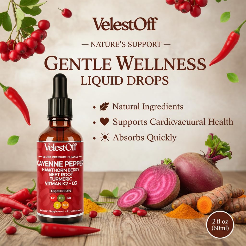 Velestoff Cayenne Pepper Drops Supplement Liquid, Onaise Cayenne Drops - Cayenne Pepper, Hawthorn Berry, Beet Root, Turmeric, Vitamin K2+d3, Immune Support, Energy Boost, 2 fl. oz. LANZF Au supplements