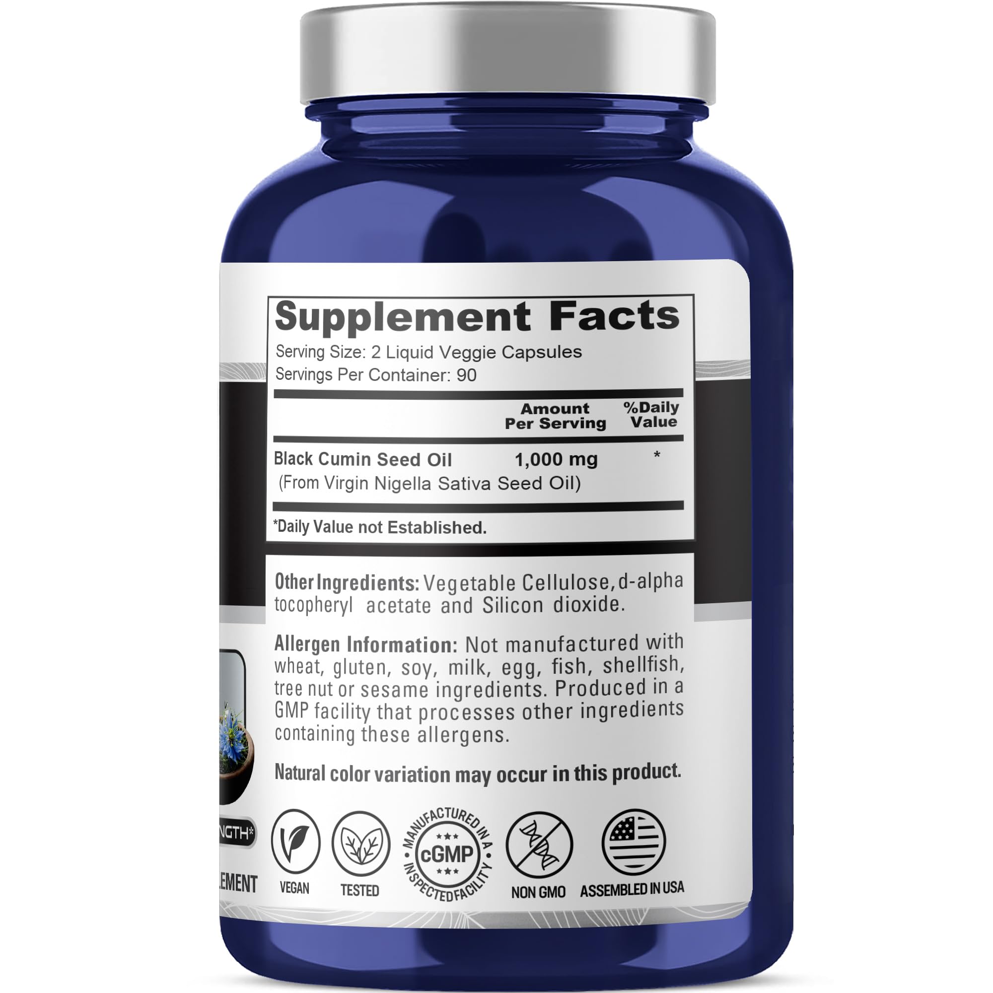 NusaPure Black Seed Oil 1,000 mg per Serving 180 Softgel Capsules (Non-GMO, Vegetarian & Vegan) Cold-Pressed Virgin Nigella Sativa. Hexane Free NusaPure Au supplements