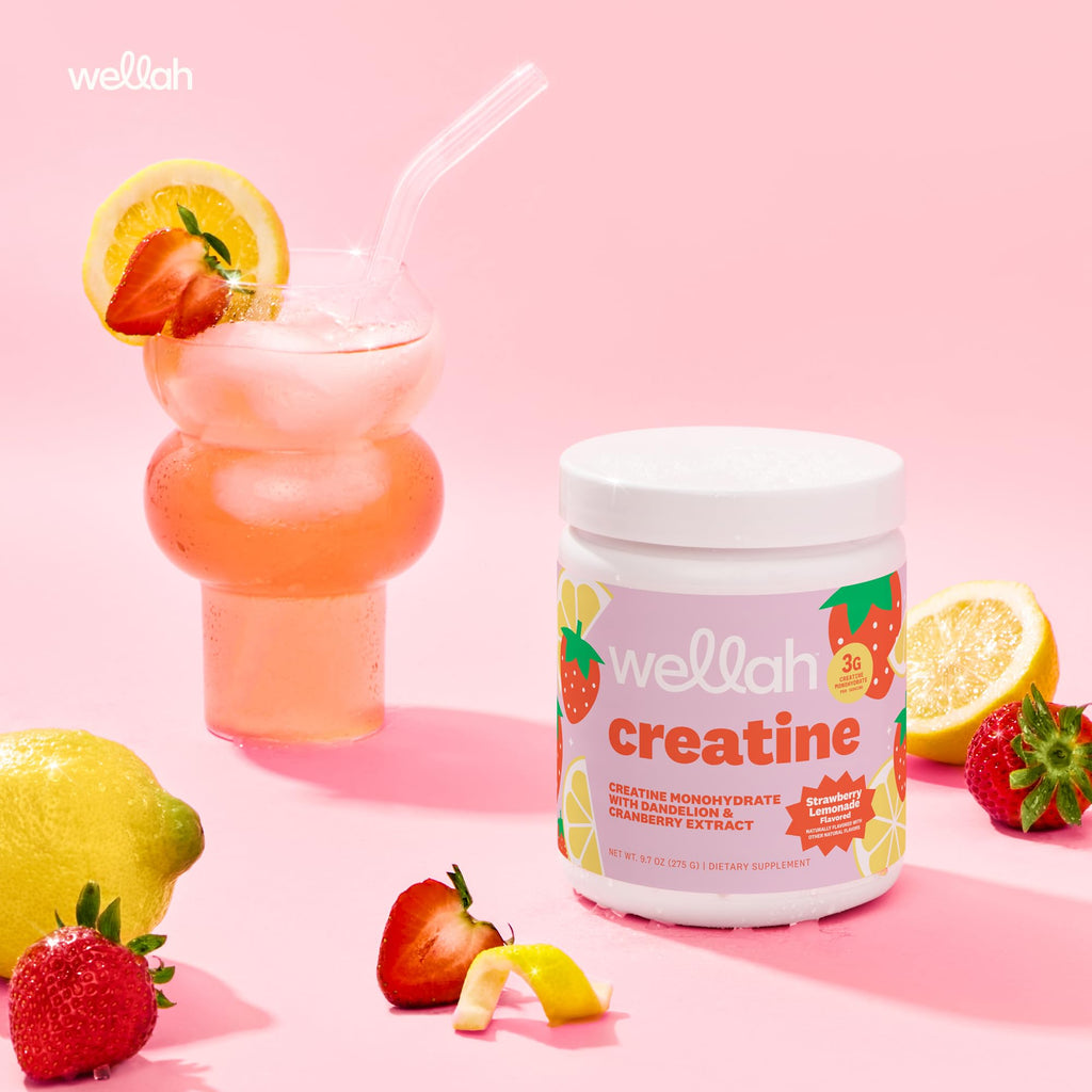 Wellah Creatine for Women - Creatine Monohydrate with Dandelion & Cranberry Extract (50 Servings, Strawberry Lemonade)