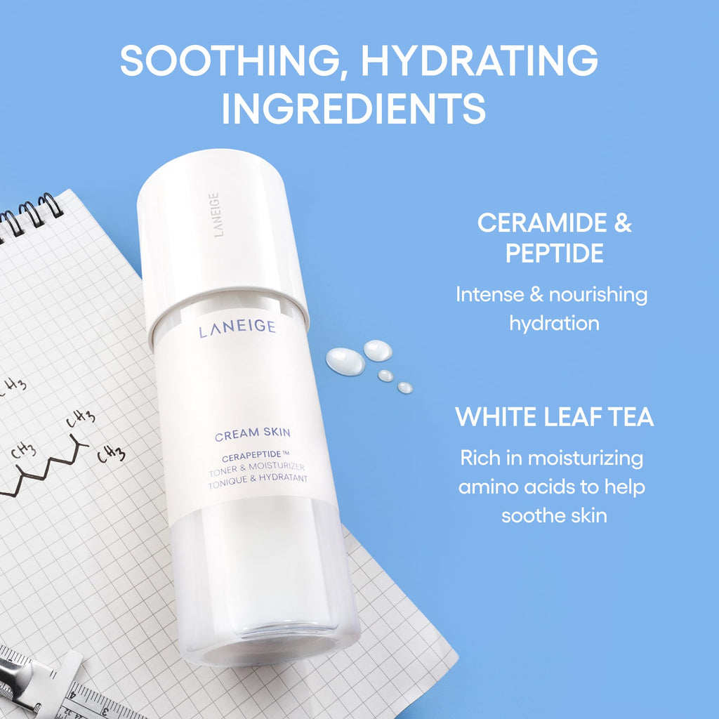 LANEIGE Cream Skin Toner & Moisturizer Mini: Lightweight Refillable Korean Milky Toner with Ceramide