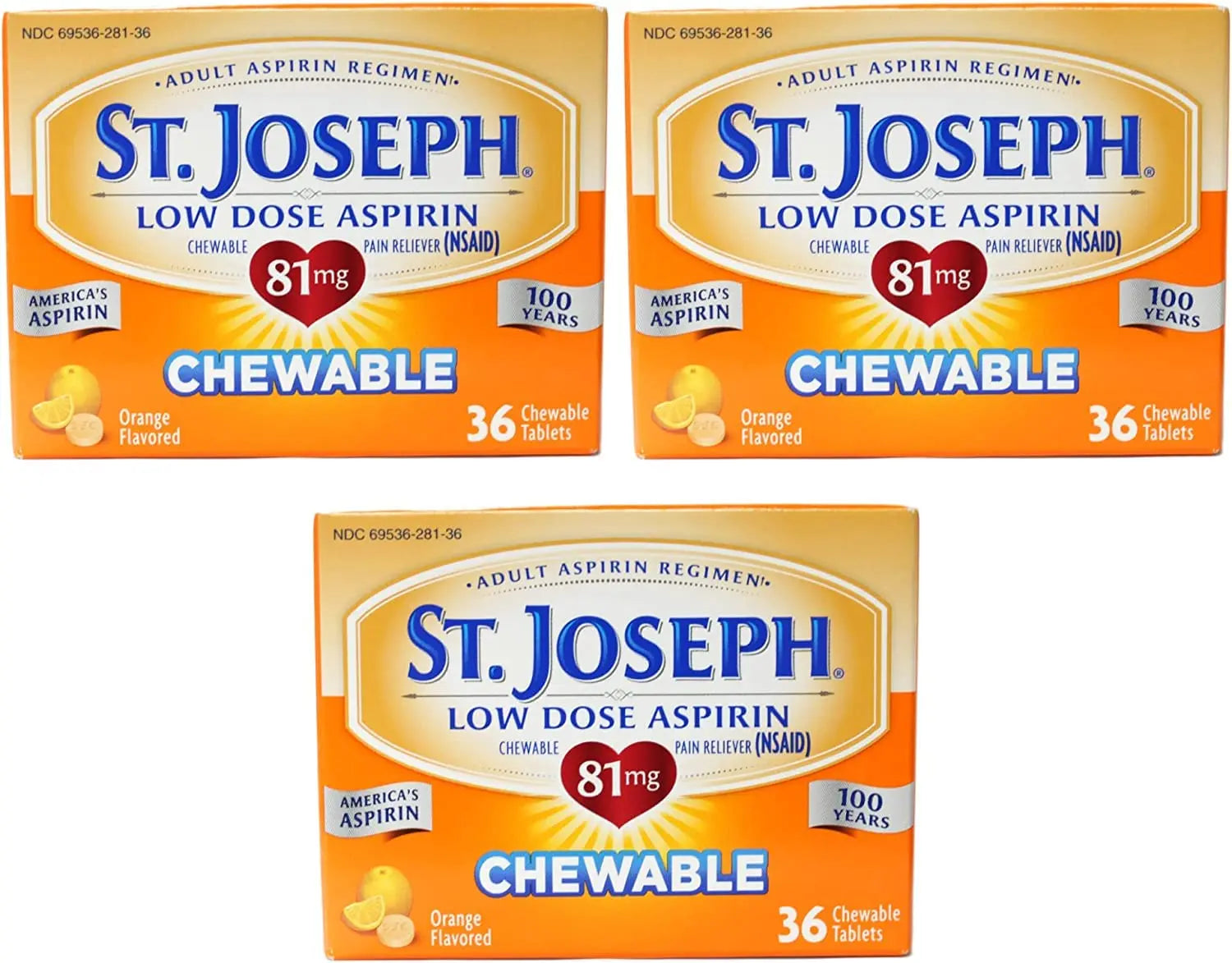 St. Joseph Orange Chewable 81mg Aspirin, 36 Tablets (Pack of 3) St. Joseph Au supplements