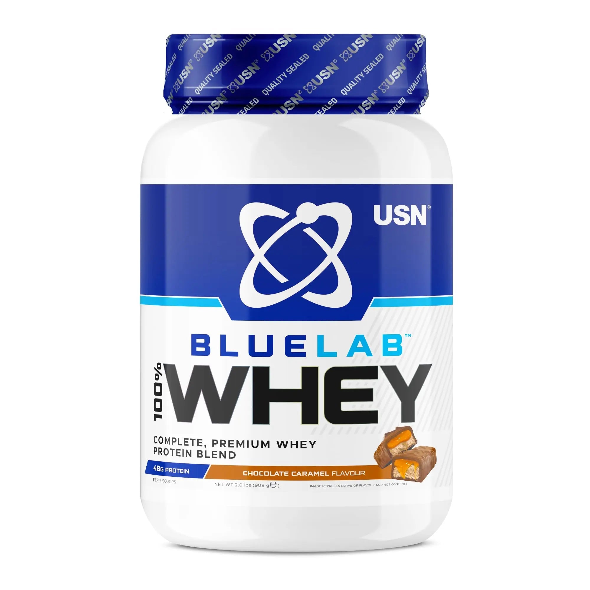 USN Blue Lab Whey Protein Powder: Chocolate Caramel - Whey Protein 908g USN Au supplements