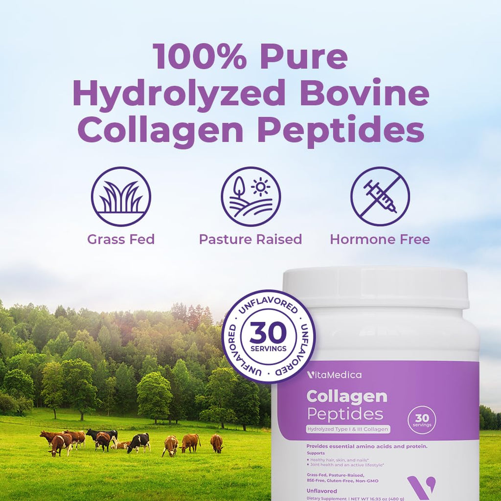 VitaMedica Collagen Peptides Powder for Women & Men - Healthy Hair, Skin, Nails, Bones and Joints - Hydrolyzed Types I & III, Grass-Fed, Pasture-Raised Protein, Zero Sugar - 30 Servings VitaMedica Au supplements