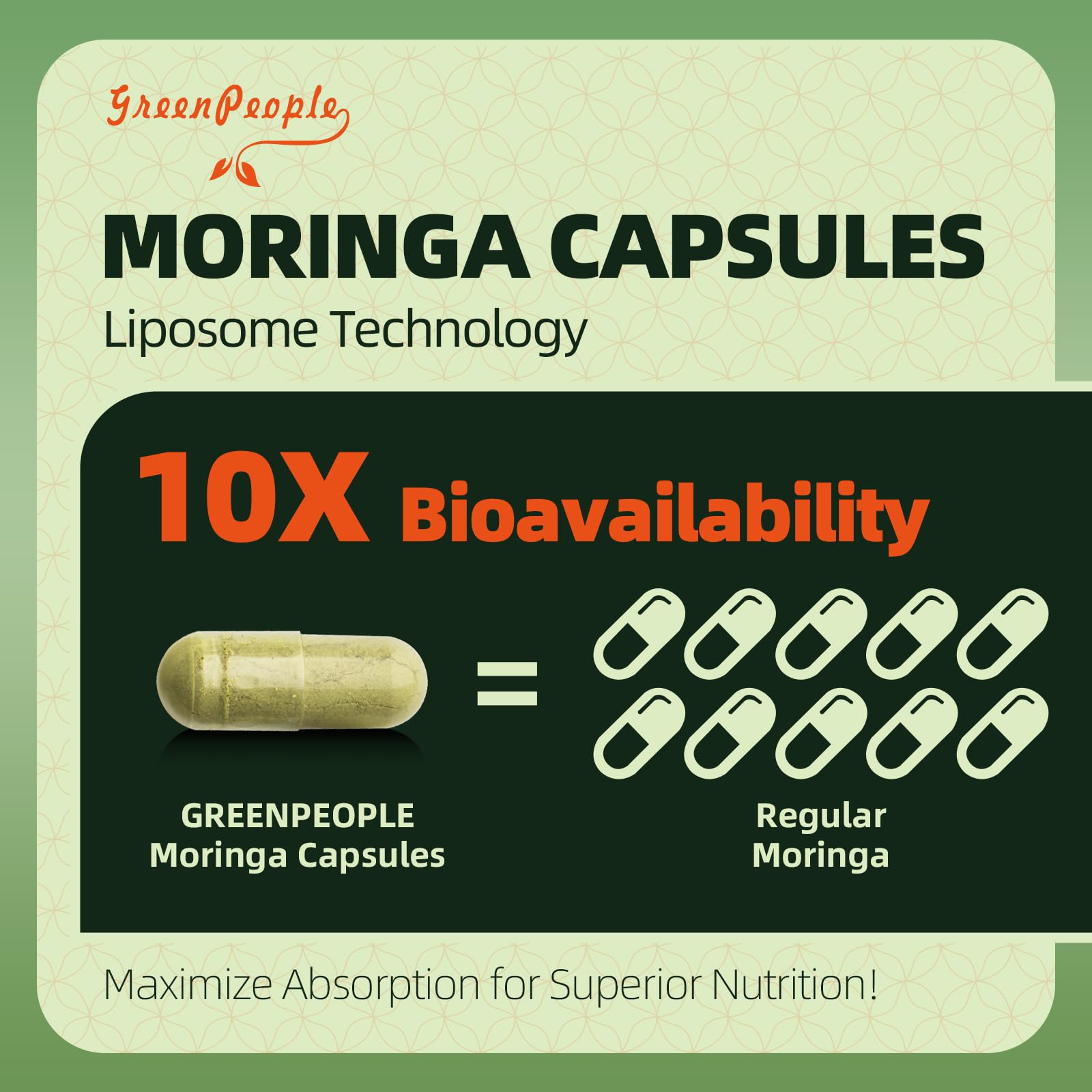 GREENPEOPLE Whole-Leaf Moringa Capsules 1500mg - High Potency 10:1 Moringa Oleifera Leaf Extract - Natural Green Superfood for Energy & Immune Support