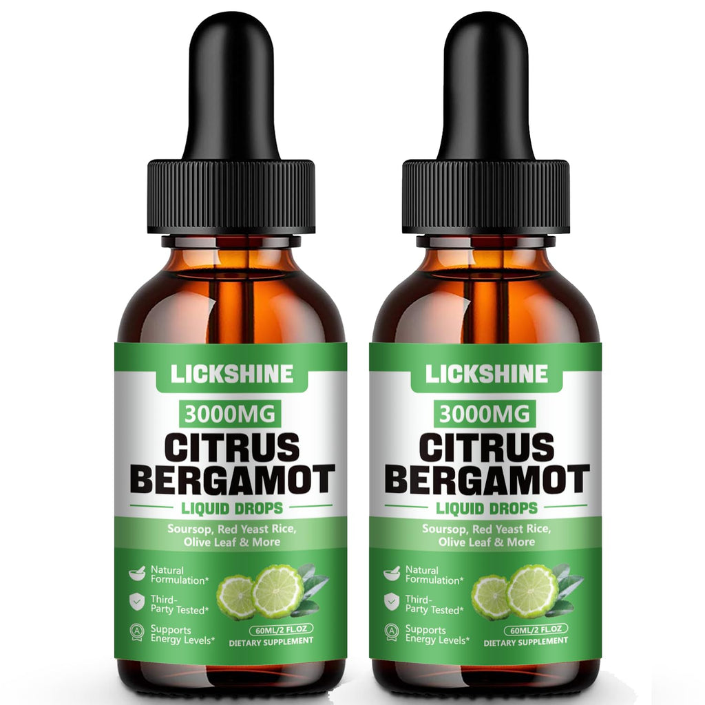 lickshine 2 Pack 3000mg Citrus Bergamot Liquid Drops - High Absorption - Cholesterol Lowering Supplement for Immune Support Anti-Aging,