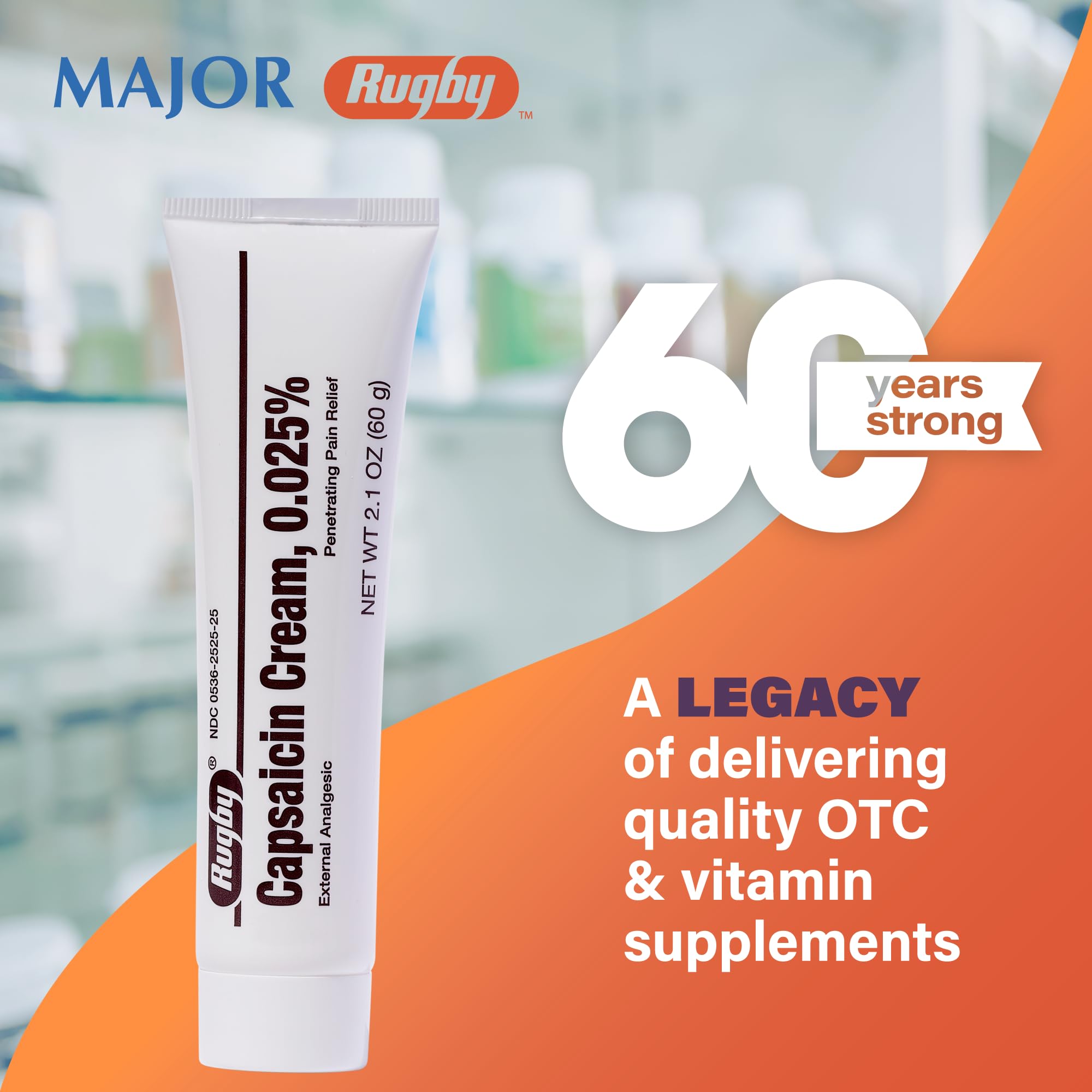 Rugby Capsaicin 0.025% Cream for Penetrating Pain Relief - 2.1 Oz (60g) (3 Pack) RUGBY LABORATORIES Au supplements