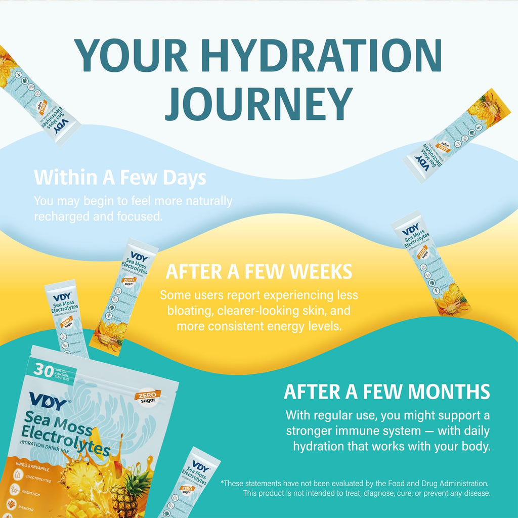 VDY Sea Moss Electrolytes Powder Packets - Hydration Packets Sugar Free - Electrolyte Packets with 30 Sticks - Zero Sugar & 0 Calorie - Keto Friendly