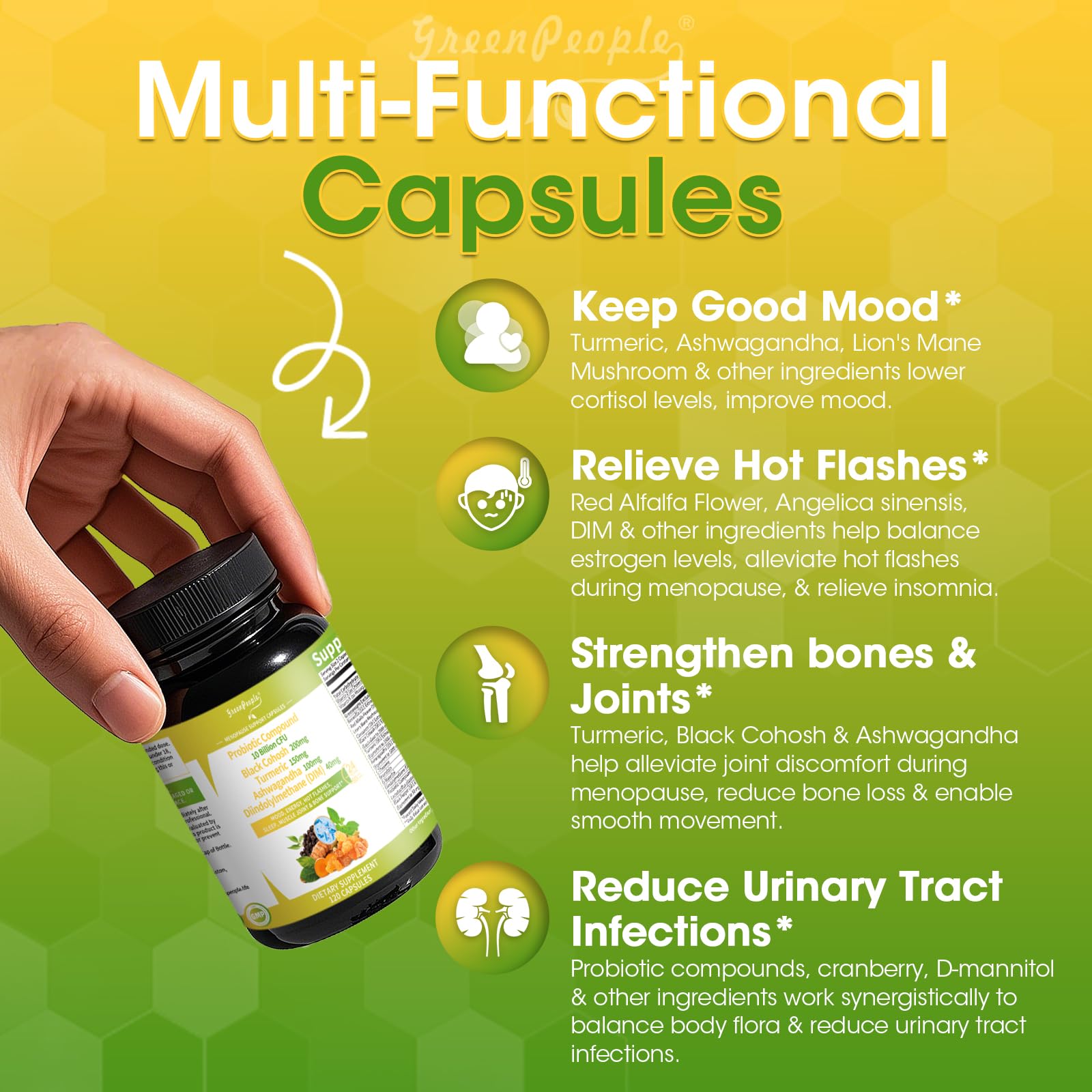 GREENPEOPLE Menopause Supplements for Women - Black Cohosh & Ashwagandha for Hot Flashes, Night Sweats, Mood Swings, Hormonal Balance Support,10 Billion CFU Probiotic - 120 Capsules Vegan Gluten-Free GREENPEOPLE Au supplements