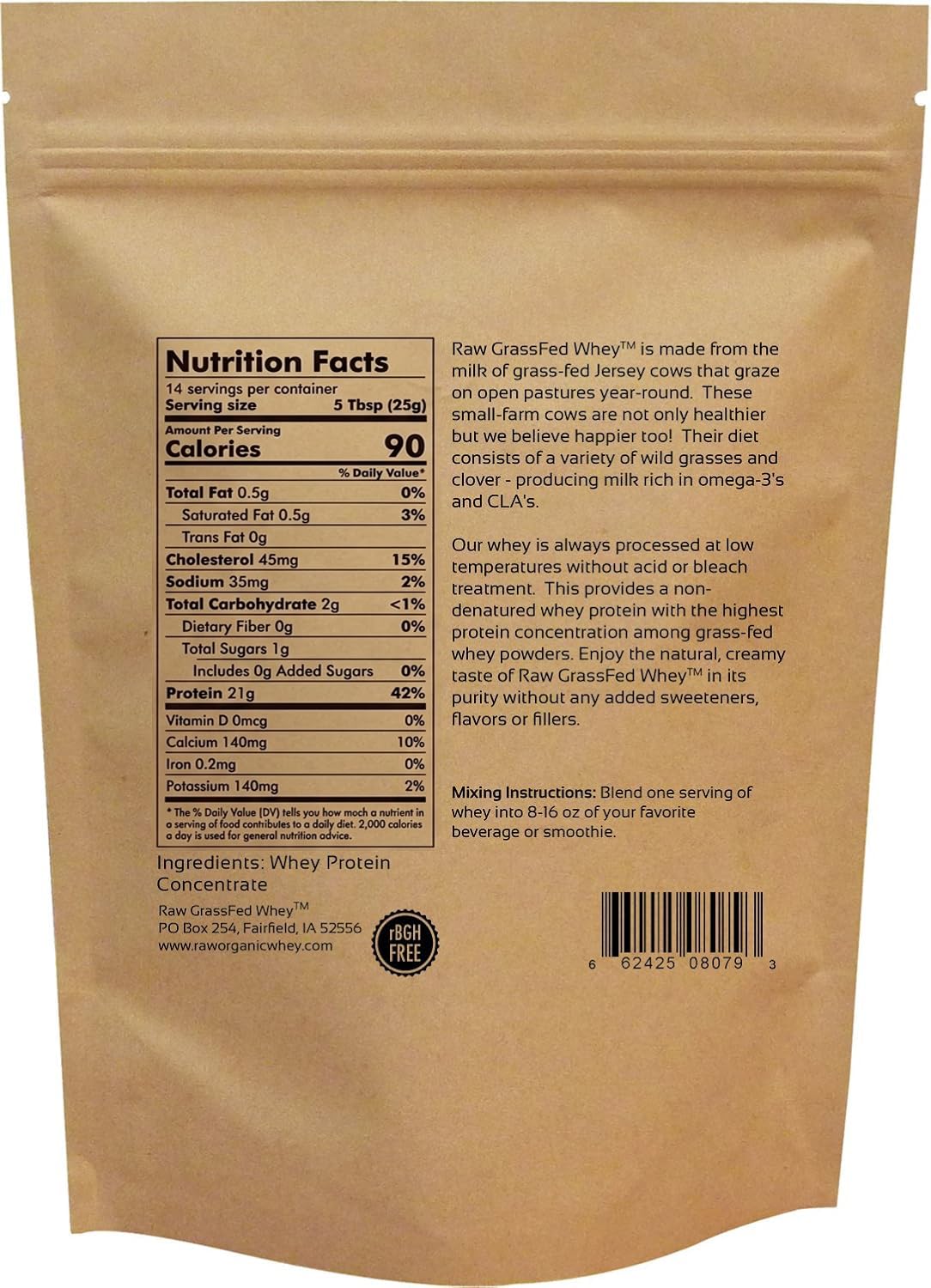 Raw Grass Fed Whey Protein Powder, Unflavored – 1 Ingredient, No Additives or Fillers, Undenatured, Made in USA, 12 oz