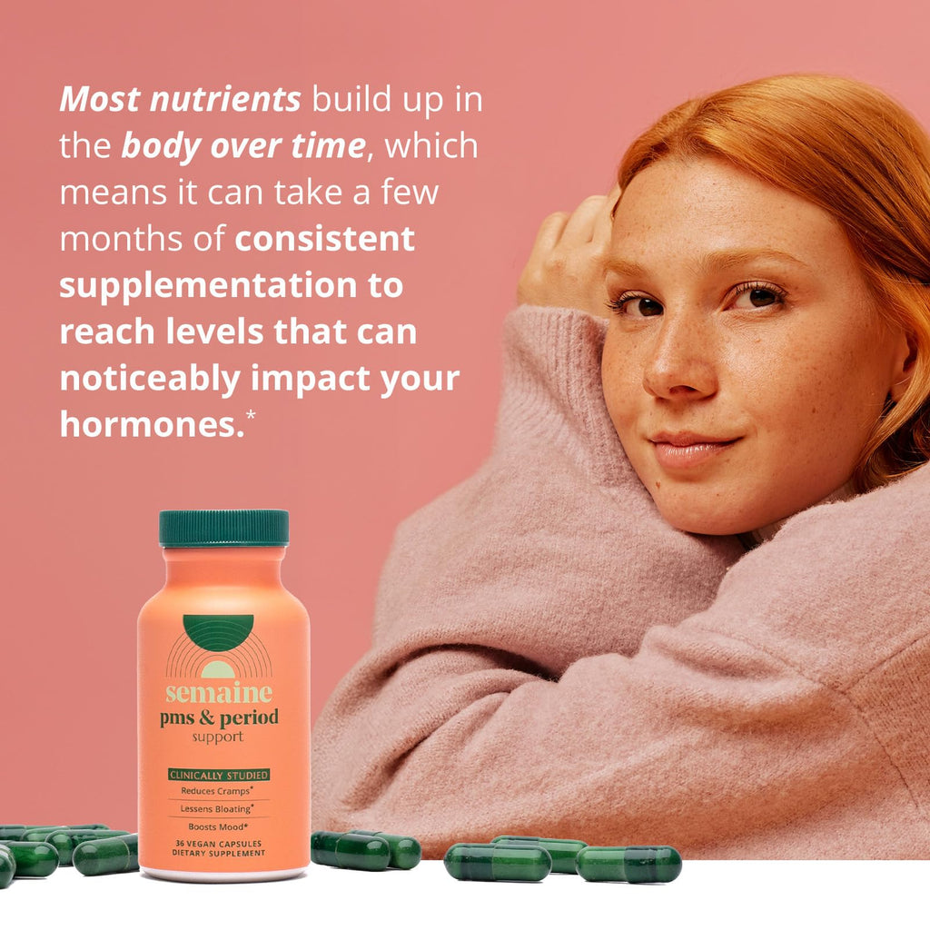 PMS & Period Relief - Menstrual Cramp Relief: No More Period Cramps, Mood Swings, or Bloating. PMS Supplement for Happy Hormones and Period Relief. (40 Count) Semaine Au supplements