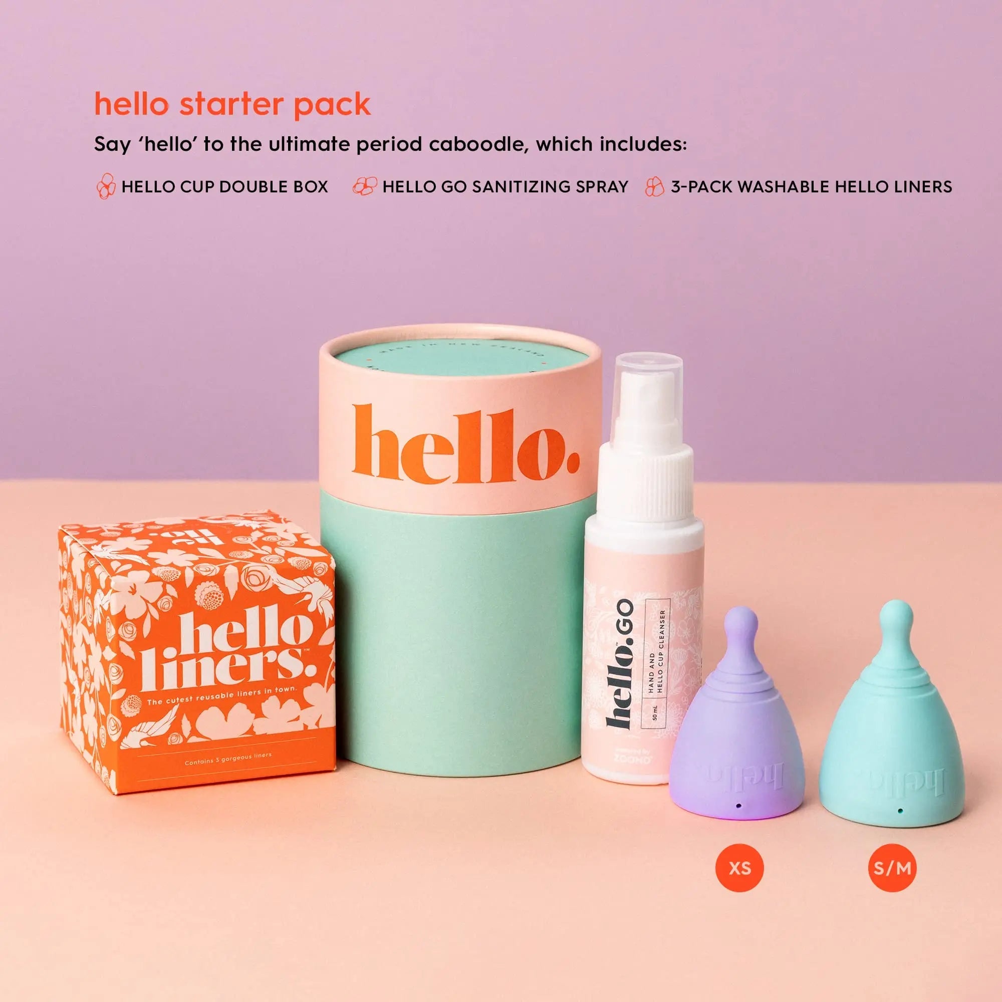 The Hello Starter Pack (Double Box XS/SM + 3-Pack Liners + Spray) 1 ea THE HELLO CUP Au supplements