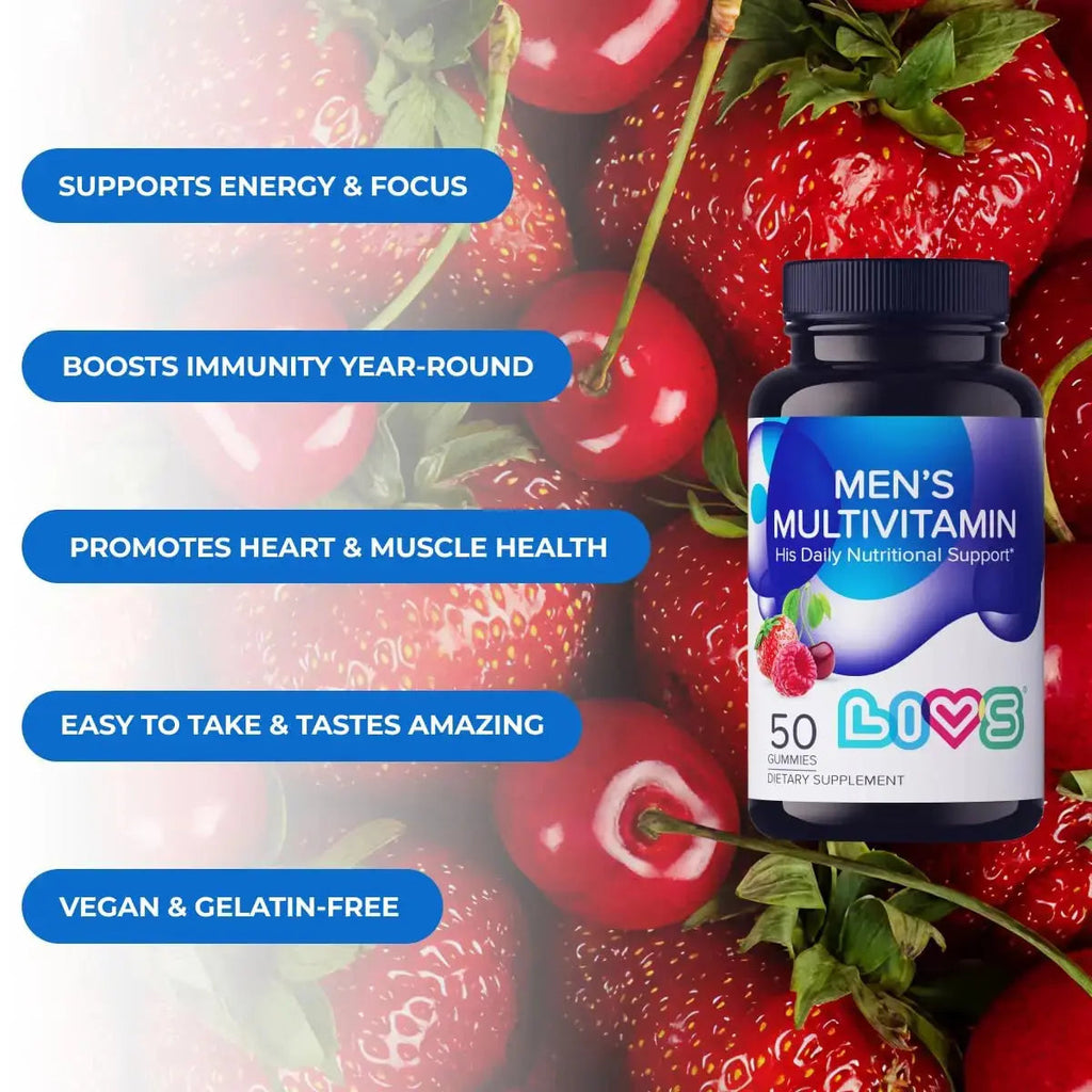 LIVS Men’s Multivitamins Gummies | Chewable Multivitamins for Men Health, Iron & Immune Support | Daily Vitamins with Zinc, Vitamin D3, B12, Biotin & More | LIVS Au supplements