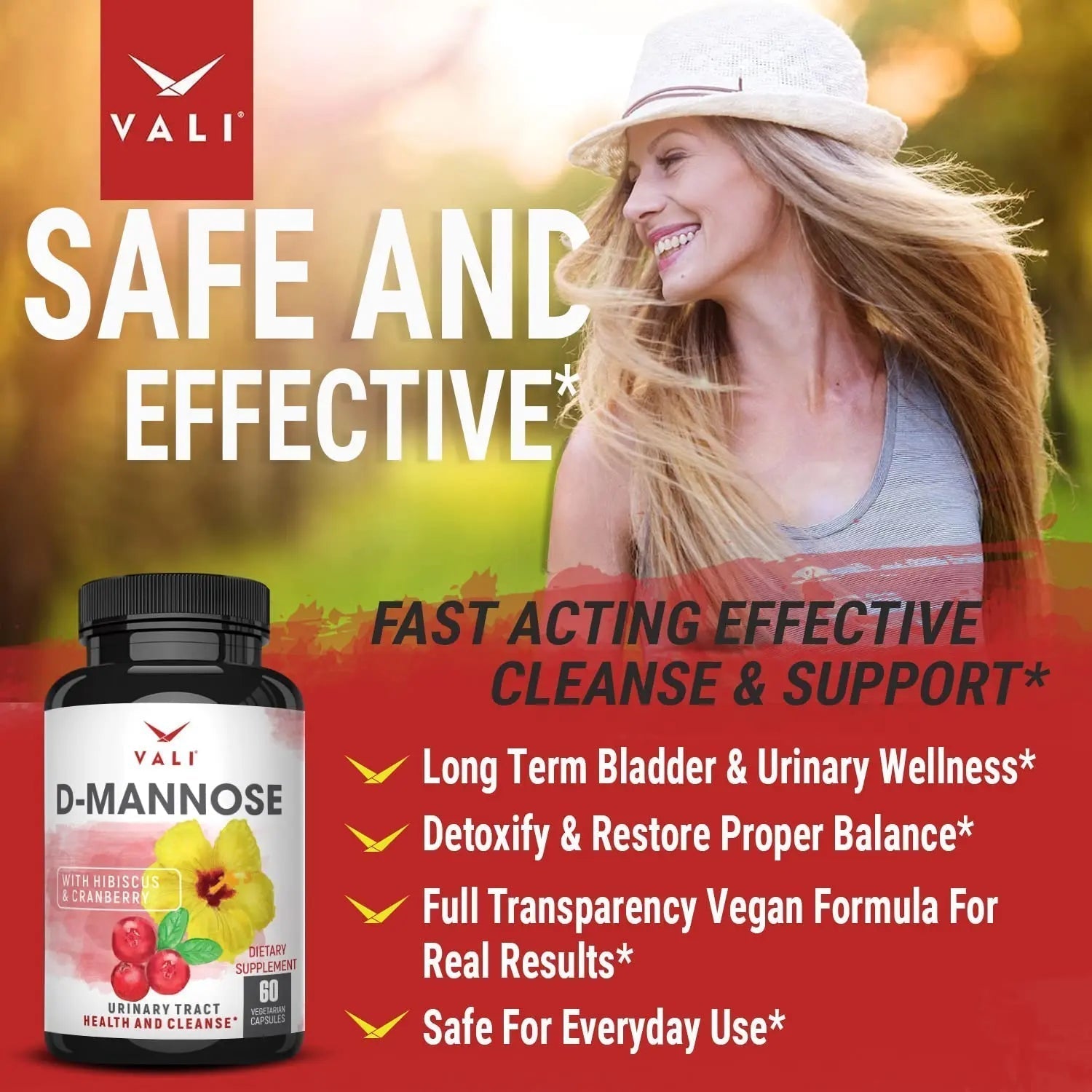 VALI D-Mannose 1000mg Urinary Tract Health Formula. Organic Cranberry Fruit Powder & Hibiscus. Healthy Bladder, Natural Cleanse, Fast Detox Flush, Herbal UT Function Support Pills. 60 Veggie Capsules VALI Au supplements