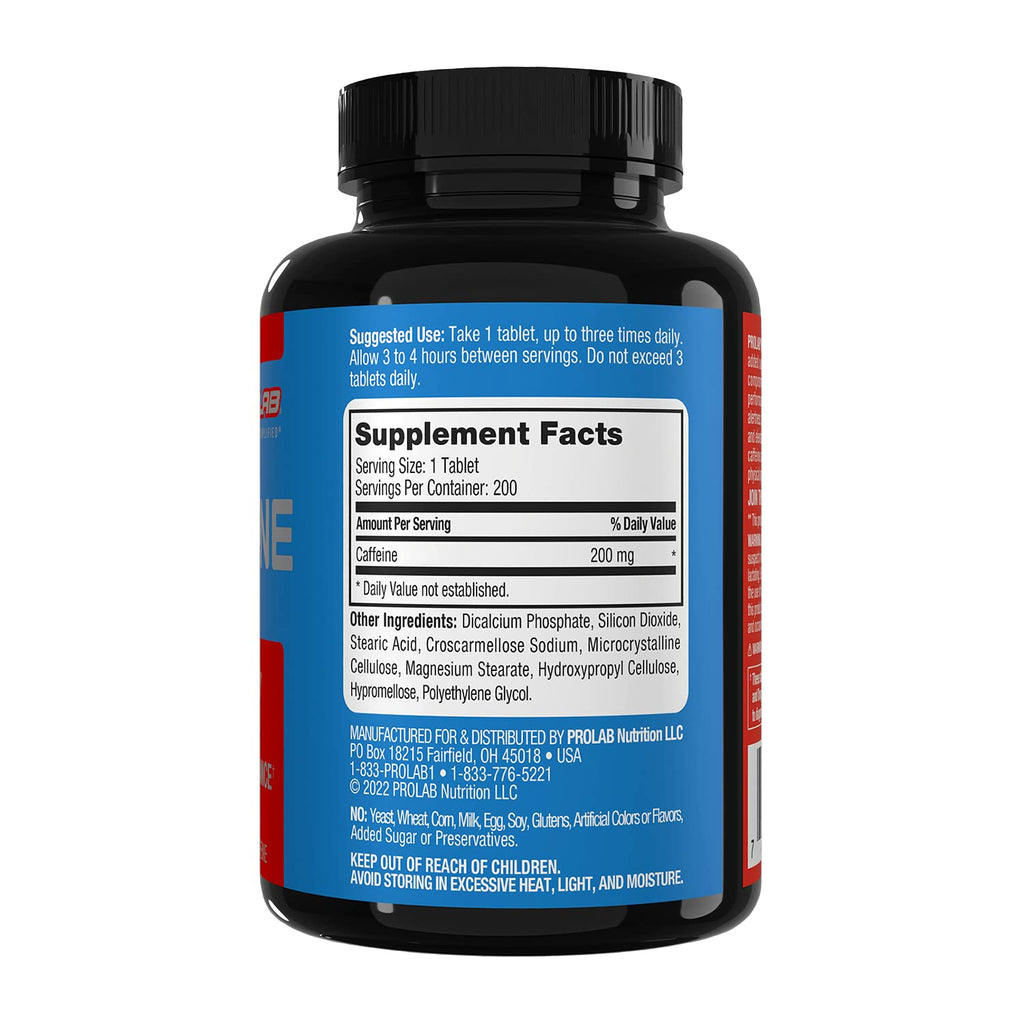 ProLab Caffeine Tablets 200mg - 200ct | Energy Support, Helps Enhance Endurance & Mental Focus, Reduce Fatigue, Pre-Workout, Extra Strength ProLab Au supplements
