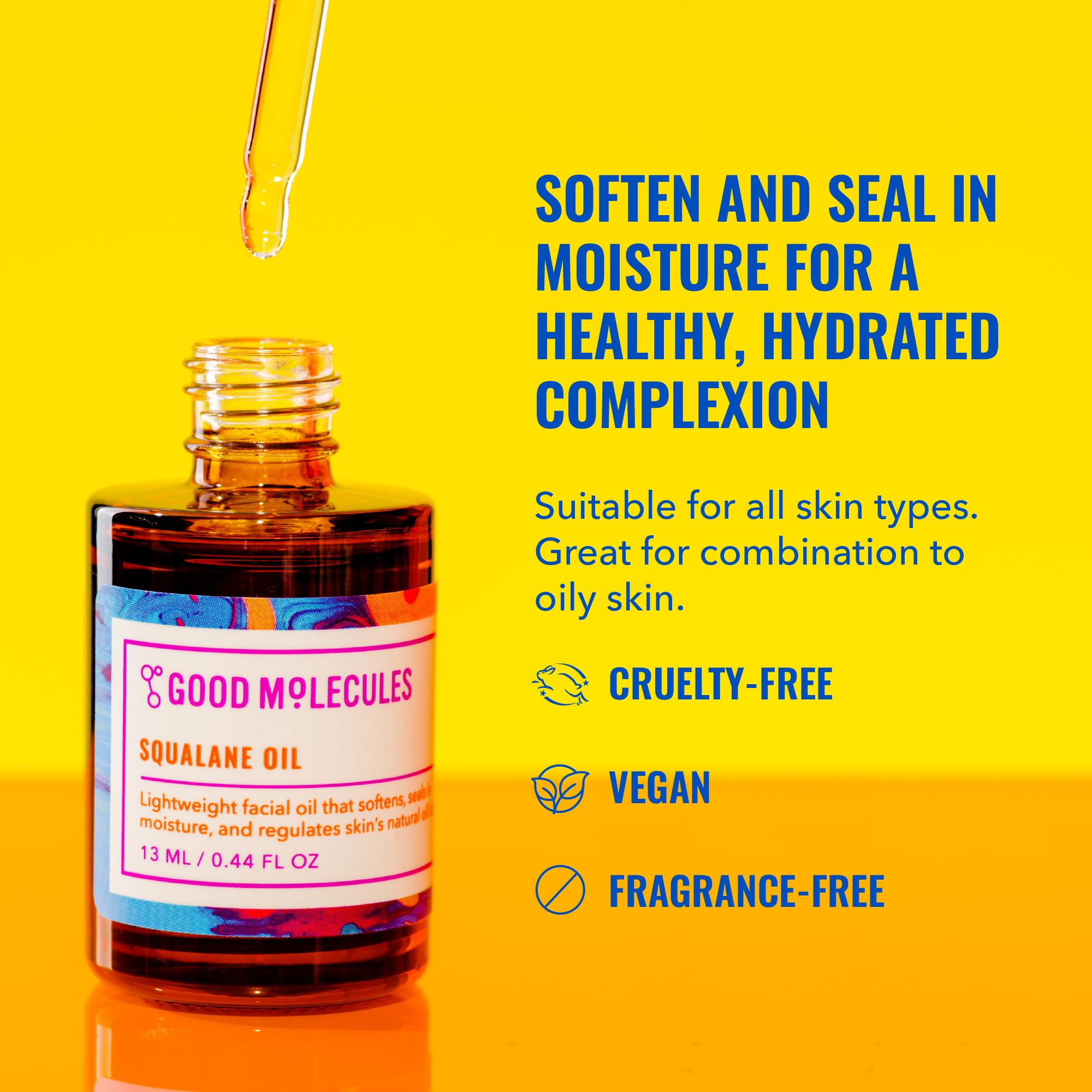 Good Molecules Squalane Oil - 100% Natural Squalane Oil Non-Greasy Moisturizer for Face, Skin, and Hair - Skin Firming