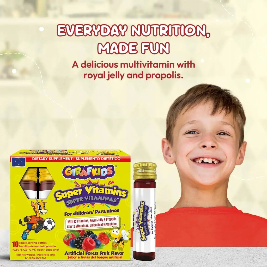 GirafKids Super Vitamins for Kids with Royal Jelly and Propolis, 10 multivitamin servings - Wellness Formula Vitamin C, B Complex, D3, E & Folic Acid PHARMADEL Au supplements