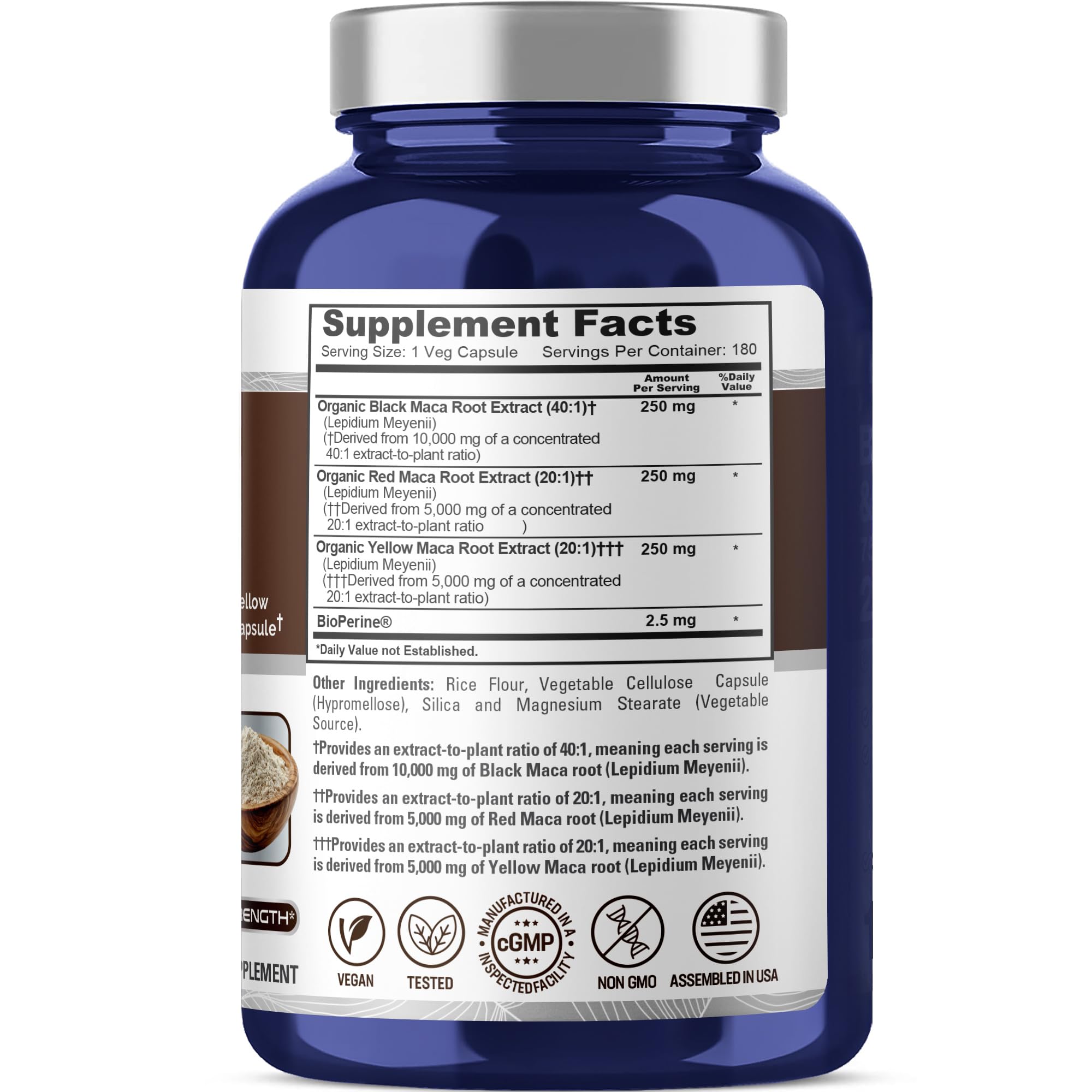 NusaPure Maca Root Black, Red, Yellow 20,000mg - 180 Vegan Capsules (Vegan,Non-GMO, Gluten Free) Bioperine NusaPure Au supplements