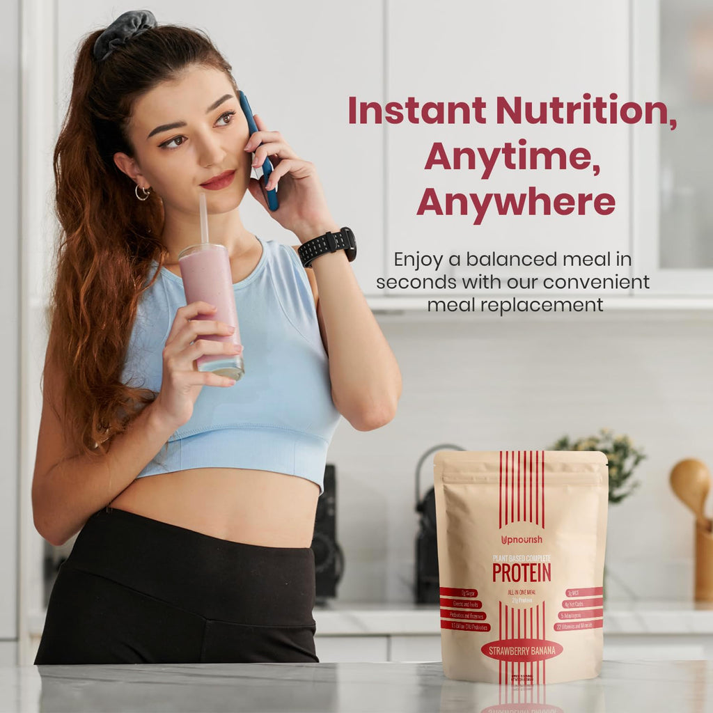 UpNourish Strawberry Banana Vegan Protein Powder 54 Superfoods Powder,1.5 Billion CFU Probiotics 21g Plant Based Protein,No Sugar No Dairy No GMO Dairy Free,Meal Replacement Shake Keto-Friendly Low-Carb Diet,15 Servings UpNourish Au supplements