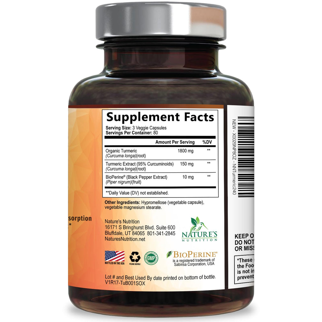 Turmeric Curcumin Supplement - 95% Curcuminoids with Organic Turmeric & BioPerine Black Pepper for Best Absorption - Daily Joint & Immune Health Support