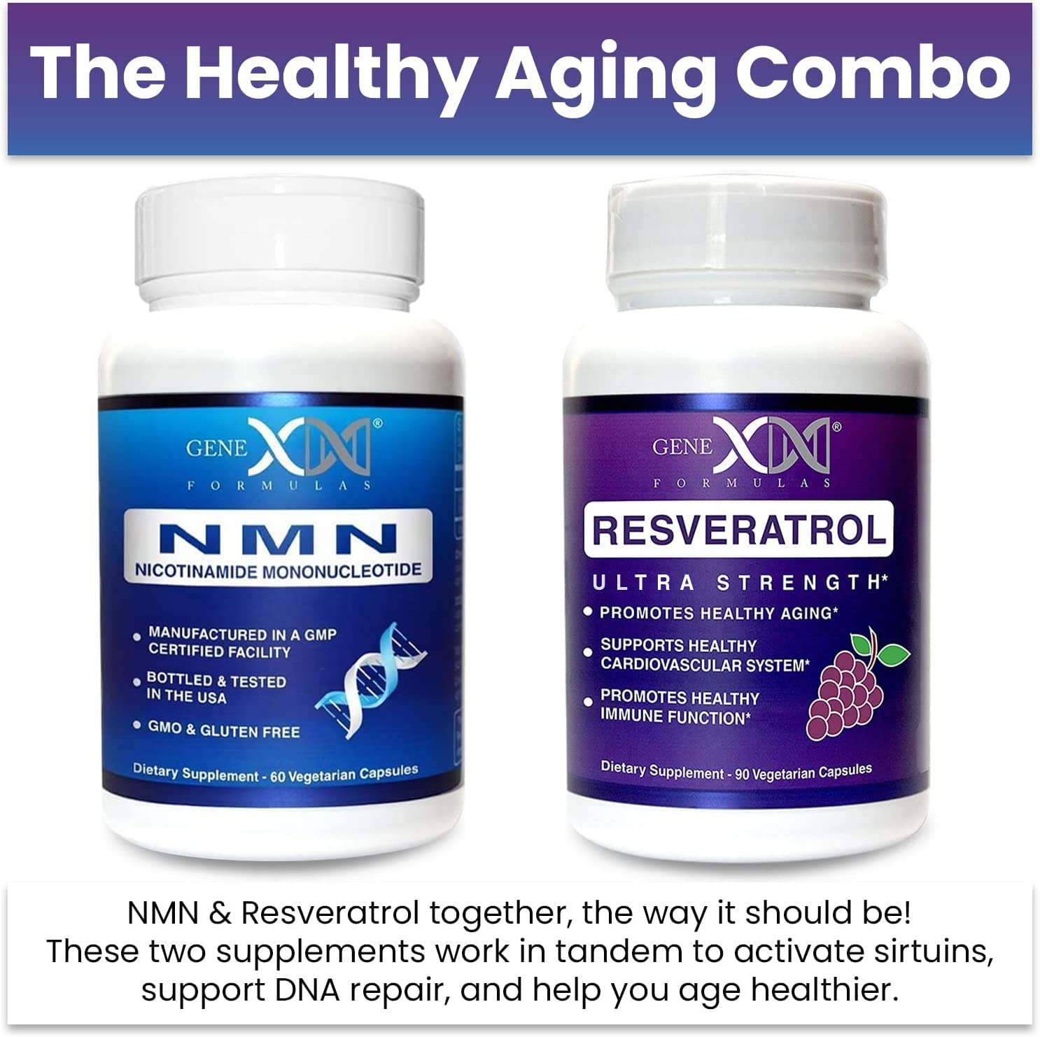 Genex Formulas NMN and Resveratrol Dynamic Duo Supplements | 250mg NAD+ Precursor and Ultra Strength 1500mg Resveratrol w/BioPerine, for Healthy Aging Support Genex Formulas Au supplements