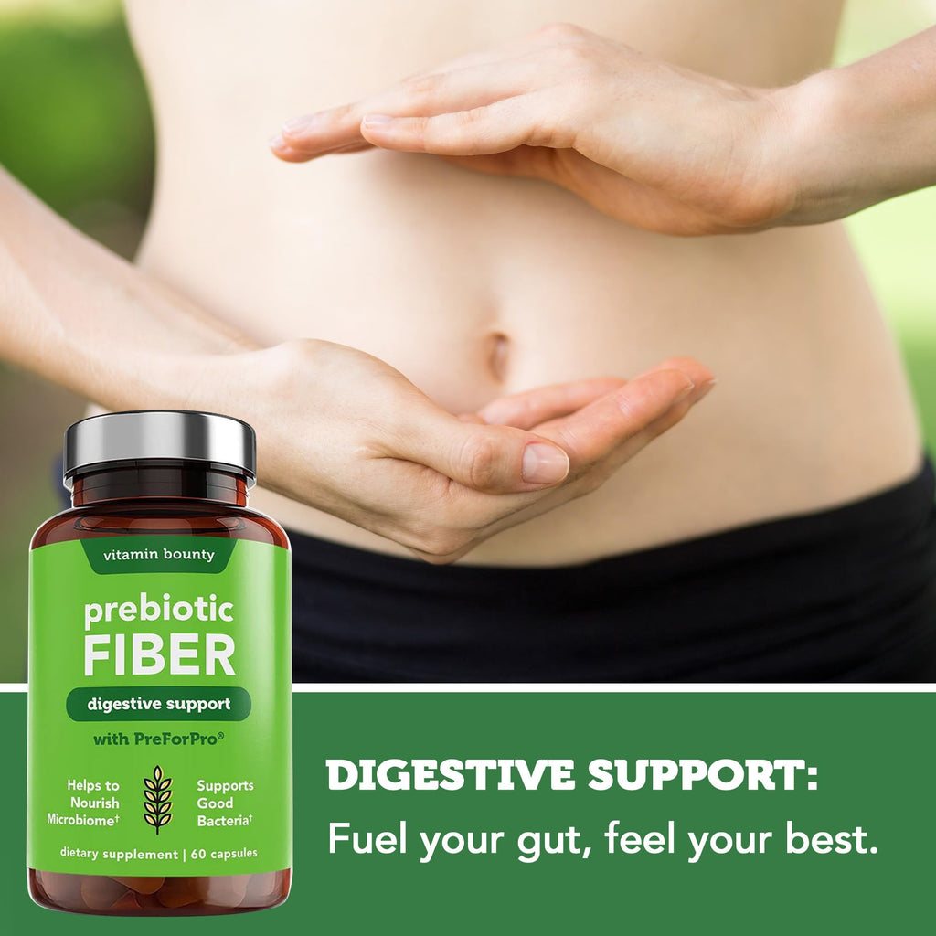 Vitamin Bounty Prebiotic Capsules - PreforPro® Prebiotics Supplement for Women & Men Digestive Health & Advanced Gut Health – No Fiber, No Bloating