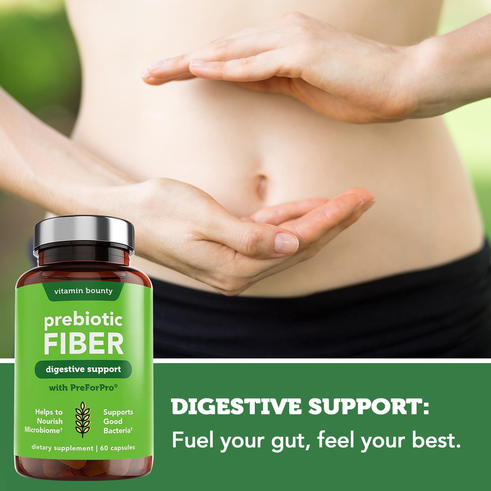 Vitamin Bounty Prebiotic Capsules - PreforPro® Prebiotics Supplement for Women & Men Digestive Health & Advanced Gut Health – No Fiber, No Bloating