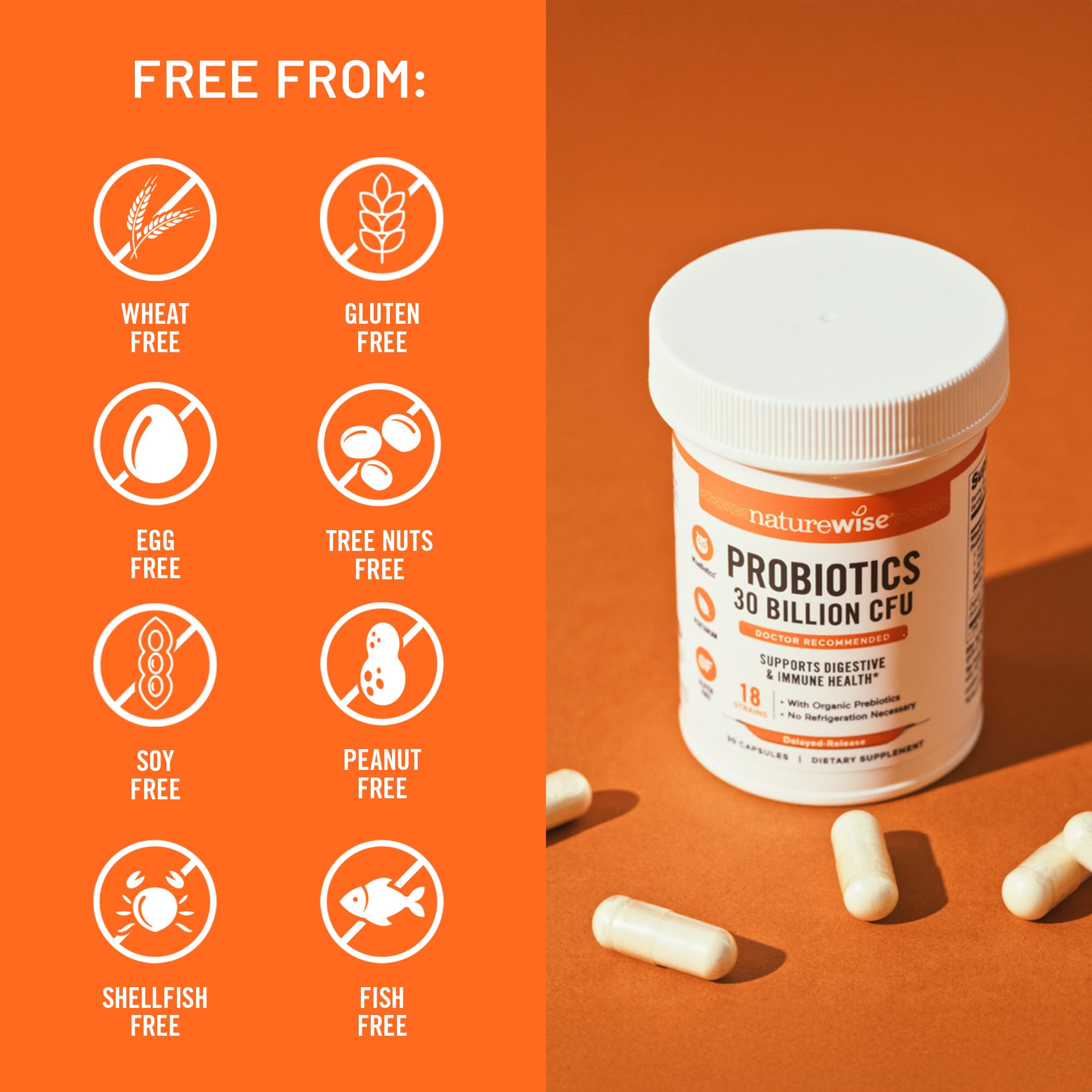 NatureWise Max Probiotics for Women & Men - 30 Billion CFU 18 Strains With Prebiotics - For Gut & Digestive Health - Delayed-Release Capsules, Gluten Free - 60 Capsules[2-Month Supply] NatureWise Au supplements