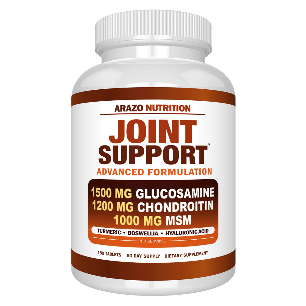 Arazo Nutrition Glucosamine Chondroitin Turmeric Msm Boswellia - Joint Support Supplement for Relief 180 Tablets for Bones, Back,