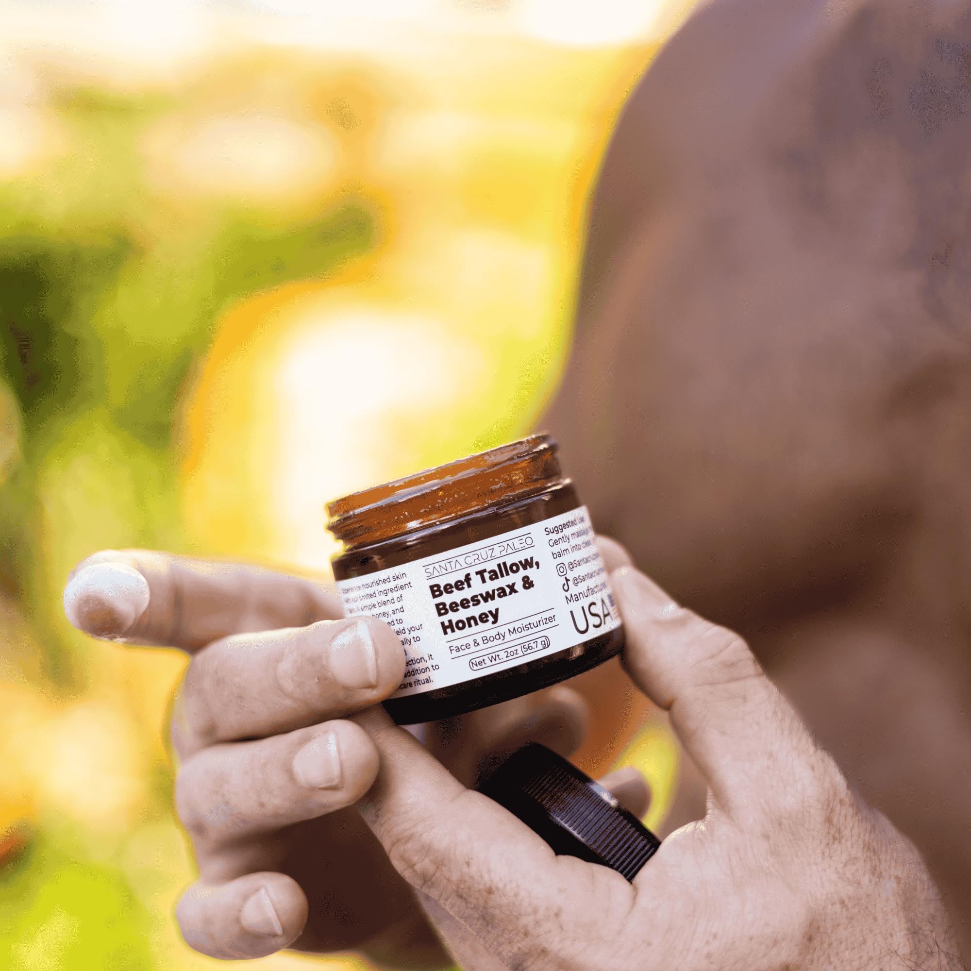 Santa Cruz Paleo, Beef Tallow, Beeswax & Honey Face Moisturizer, Organic, Unscented Grassfed Beef Tallow Skin Care, Sunscreen Free