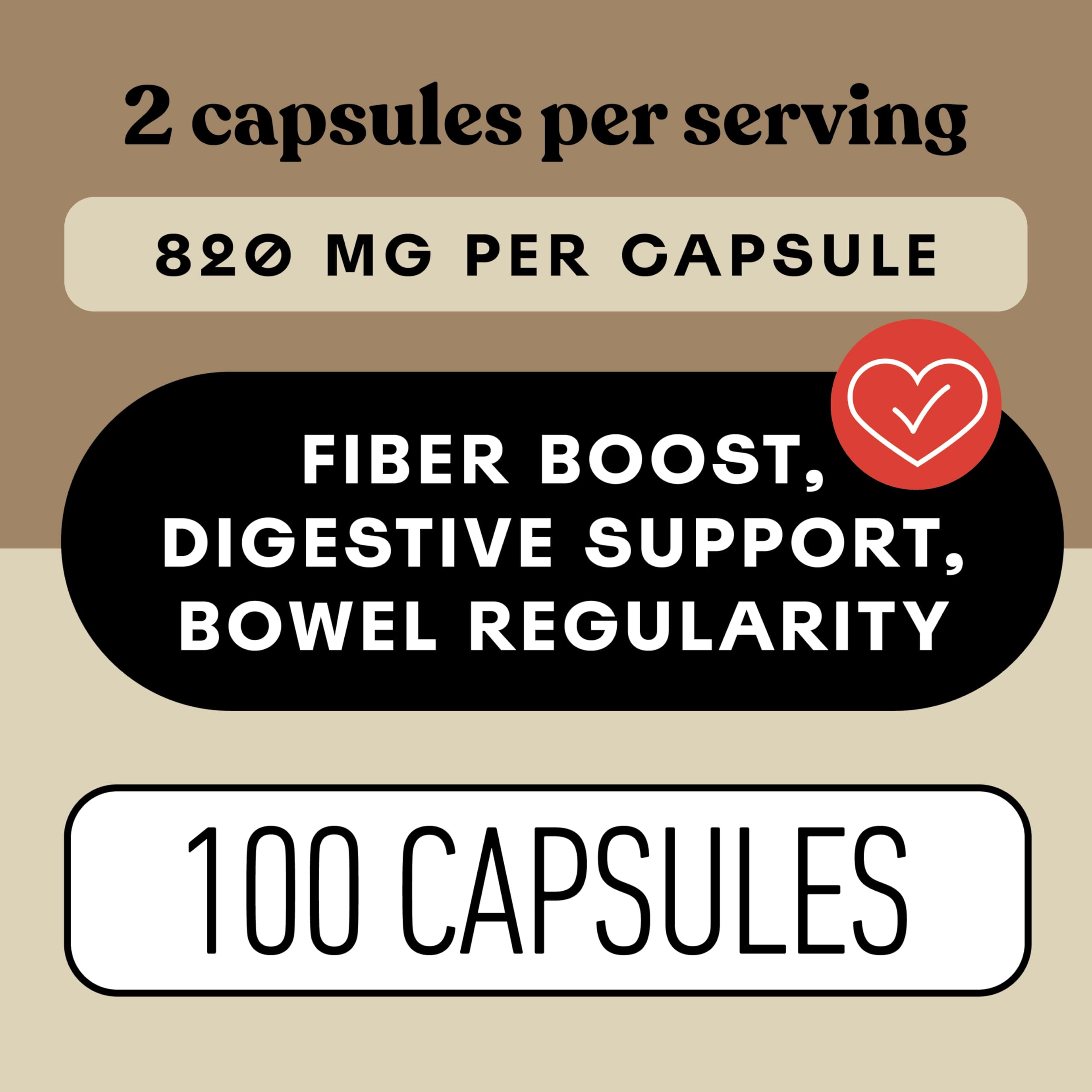 Organic Psyllium Husk Capsules 660mg - Fiber Caps Supplement, Psyllium Capsules for Digestive Regularity, Colon Cleanse Support, Unflavored Whole