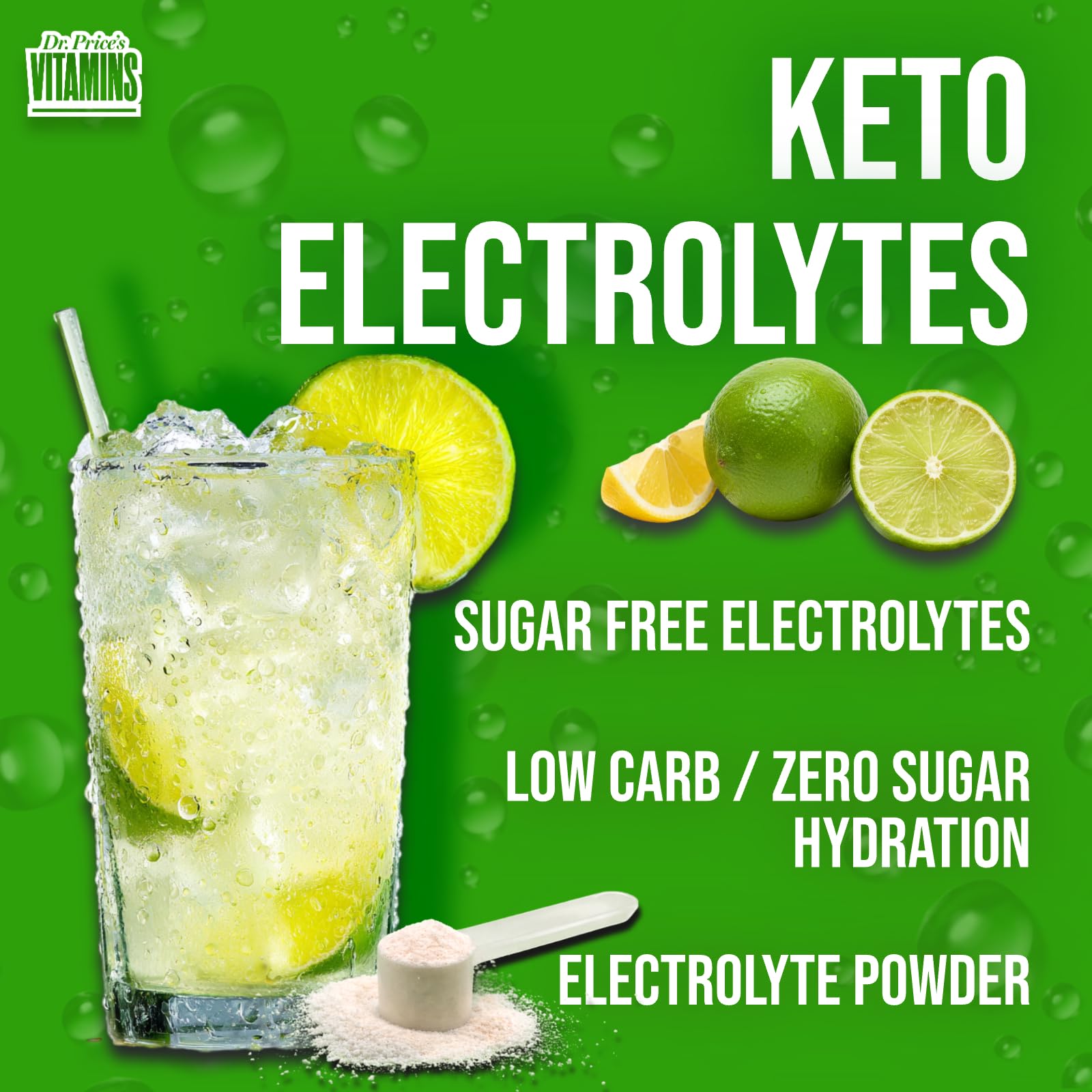 Dr. Price’s Electrolytes Powder Bulk – Lemon Lime, 90 Servings | Sugar Free Hydration Drink Mix with 72+ Trace Minerals, Manganese | Keto Electrolytes