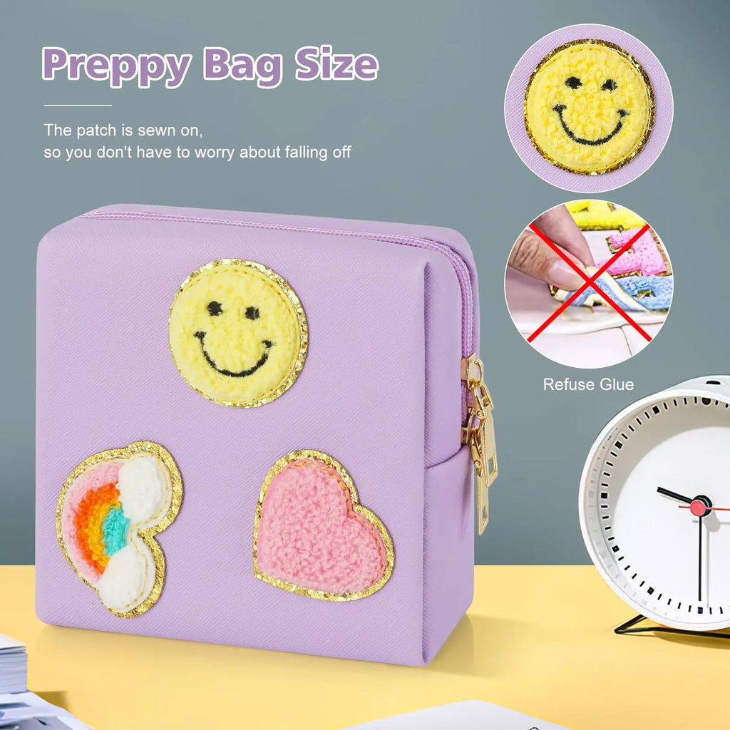 Preppy Patch Period Bag for Teen Aged Girls, Sanitary Napkin Storage Bag, Functional PU Leather Sanitary airogym Au supplements