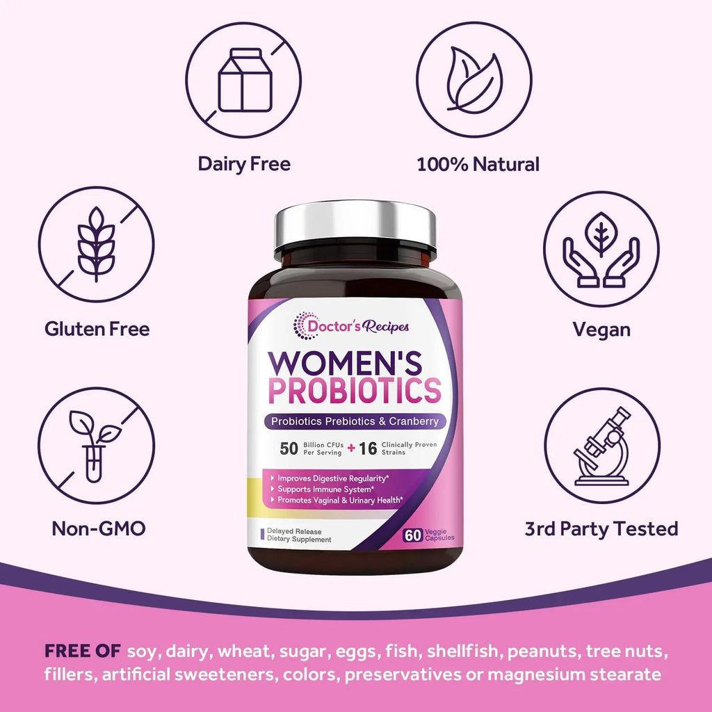 Doctor's Recipes Women’s Probiotic, 60 Caps 50 Billion CFU 16 Strains, with Organic Doctor's Recipes Au supplements