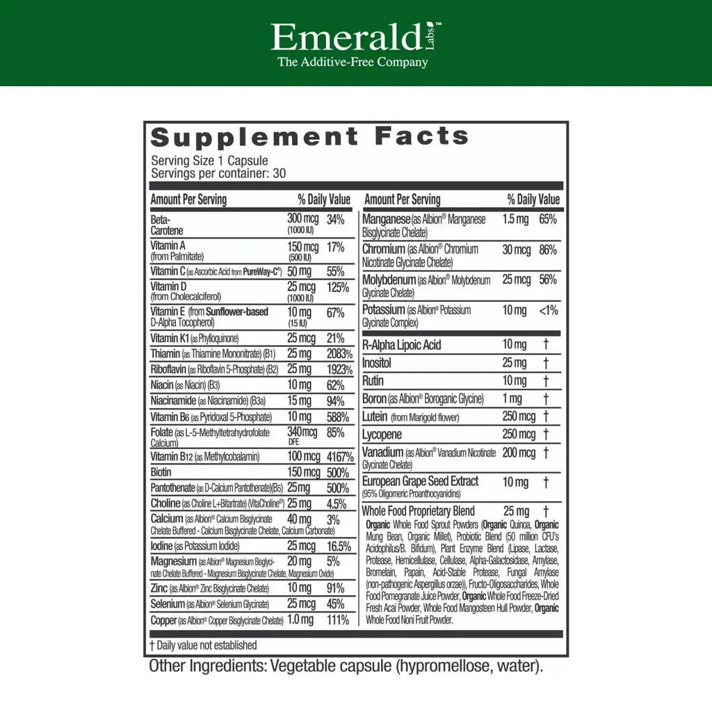 EMERALD LABS Complete 1-Daily Multi - Complete Multivitamin for Men & Women with Vitamin C, Methylated Folate, Whole-Food Blend EMERALD LABS Au supplements