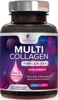 Multi Collagen Pills - Multi Collagen Complex 2400 mg Per Serving - Types I, II, III, V, X - Hydrolyzed Collagen Peptides Supplement - Hair, Skin & Nail Support
