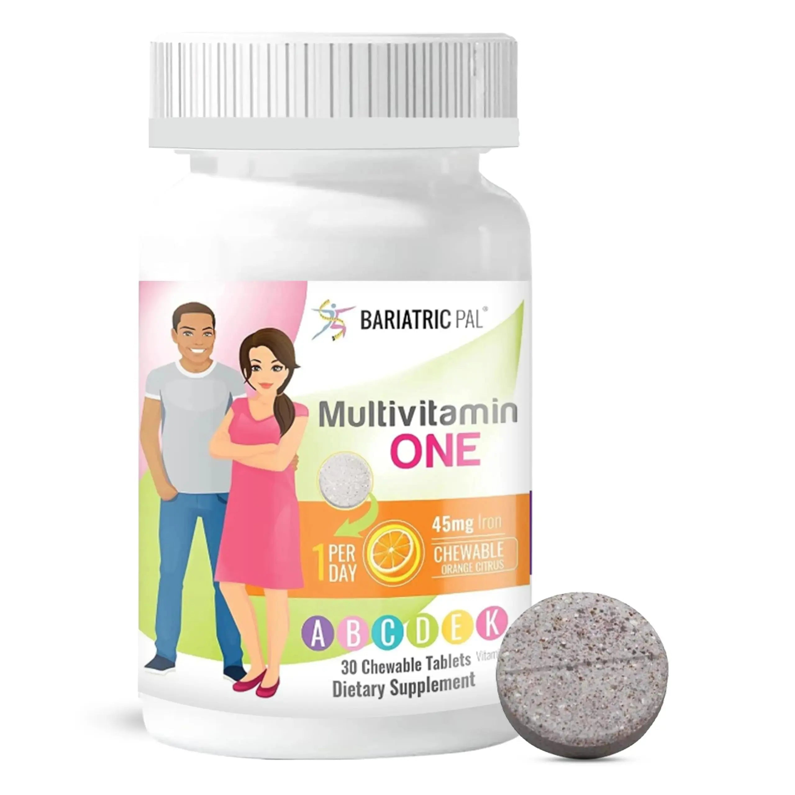 BariatricPal Multivitamin ONE 1 per Day! Bariatric Multivitamin Chewable with 45 mg of Iron | Orange Citrus | Vitamin for Bariatric Surgery Patients BariatricPal Au supplements