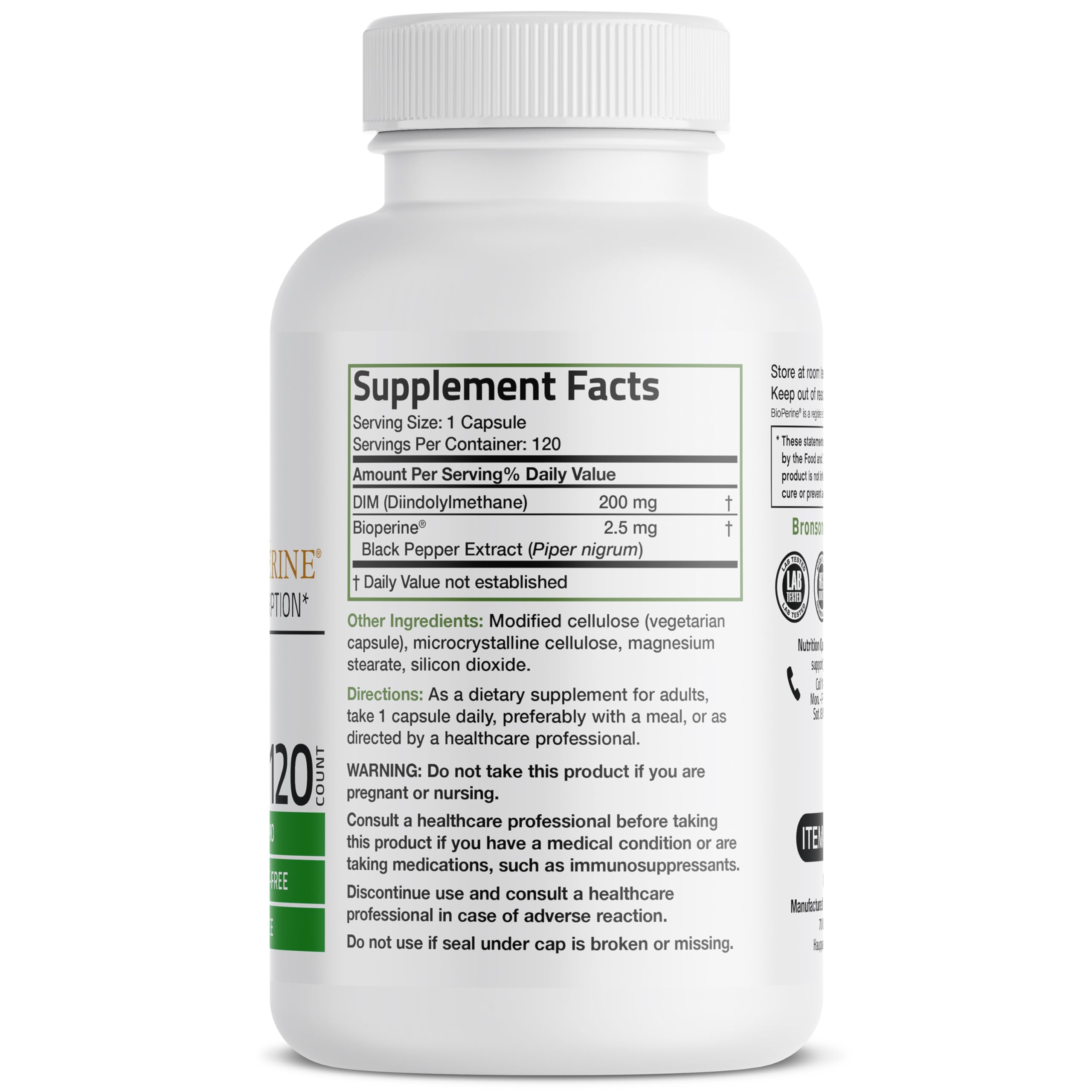 Bronson DIM Supplement 200 MG Diindolymethane with BioPerine for Enhanced Absorption, Estrogen Metabolism & Maintains Balanced Hormone Levels, 120 Vegetarian Capsules Bronson Au supplements