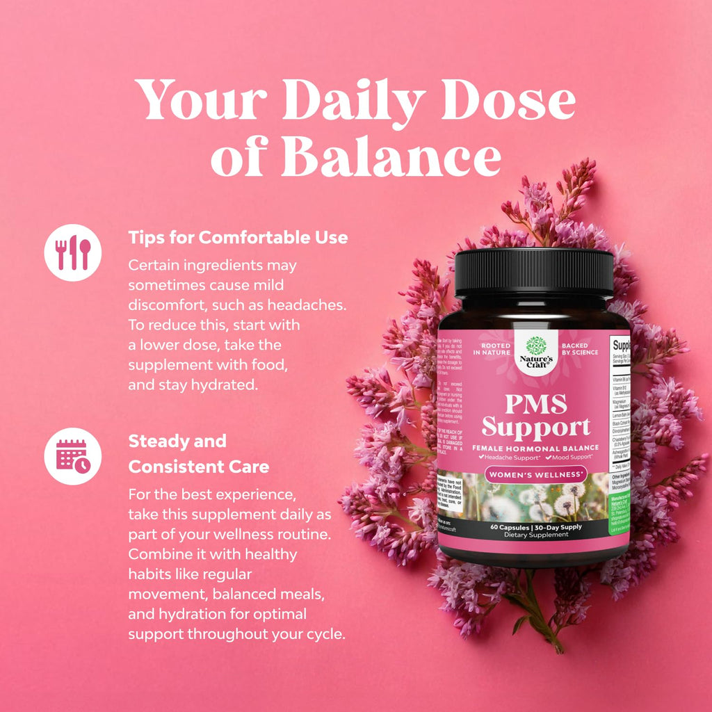 PMS Support Supplement for Women – Hormone Balance for Women & Menstrual Discomfort with DIM, Chasteberry, Black Cohosh & Ashwagandha - for Period Cramps Ease, Menopause Bloating, Mood Swing – 60 Ct Natures Craft Au supplements