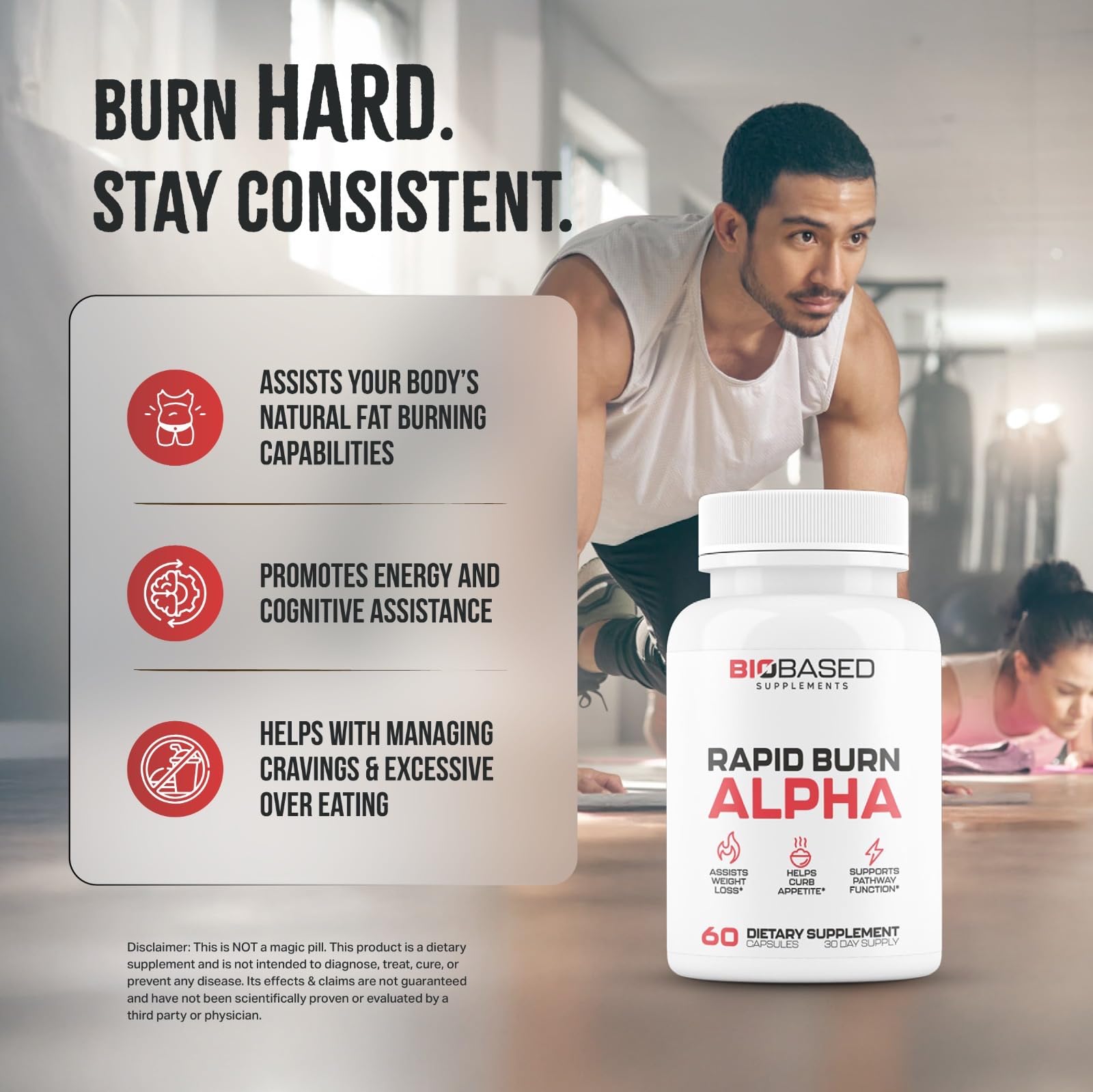 Rapid Burn Alpha - Fat Burner for Men - Supports Healthy Pathways Associated with  Activity - Supports Appetite Control, Energy Booster, Helps Increase Metabolism & Fat Loss - 60 Unisex Capsules