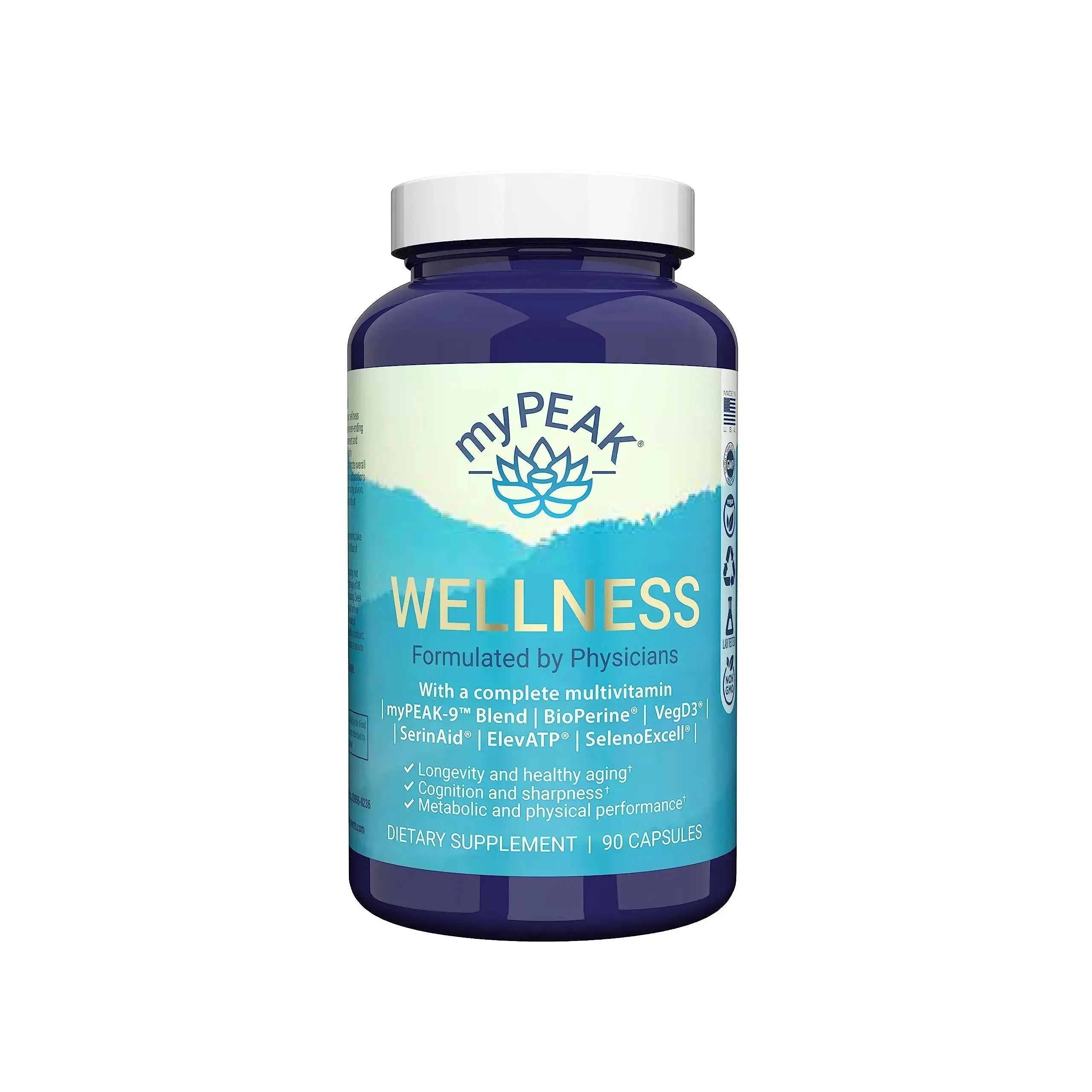 myPEAK Wellness Award-Winning Vegan Multivitamin with ElevATP Ancient Peat Extract, Natural Astaxanthin, Iron, Resveratrol and Alpha GPC myPEAK Au supplements