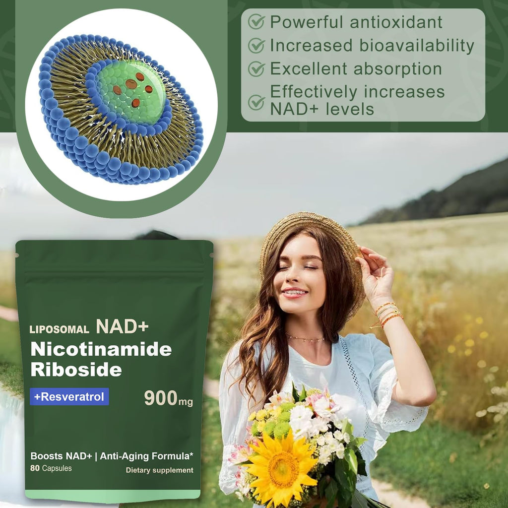 Quackiki NAD Resveratrol Supplement with NAD Nicotinamide Riboside Resveratrol 900 MG, Boost NAD+ for Cellular Health, Anti-Aging, Energy, Focus - 80 Capsules(2Pcs) Quackiki Au supplements