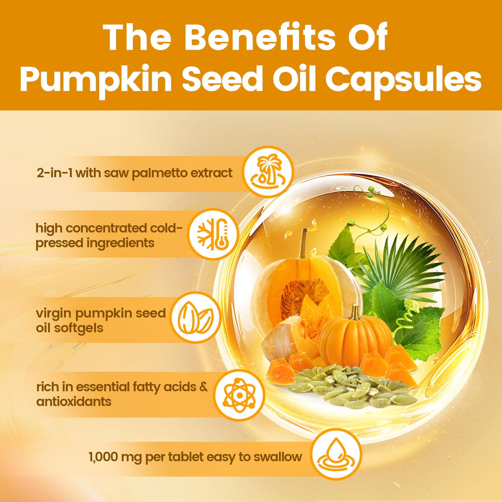 VivoNu Pumpkin Seed Oil with Saw Palmetto Capsules | Cold Pressed, Pure Virgin Oil, Essential Fatty Acids & Phytosterols | 300 SoftgelsSupports Hair, Urinary