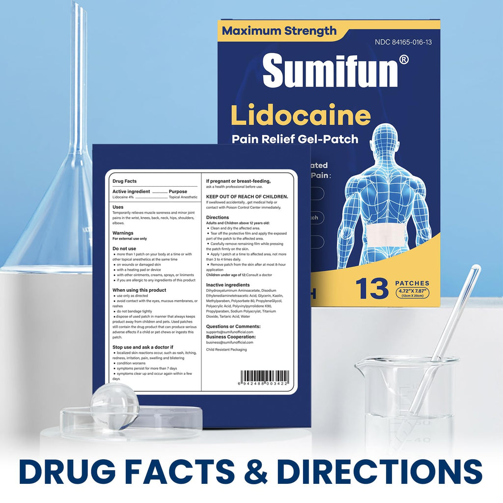 Sumifun XL Lidocaine Patches for Pain Relief, 4% Lidocaine Maximum Strength OTC, Extra Large 4.72"x7.87" for Full Back Pain Patches & Large Areas (Extra Large, Count, 13) Sumifun Au supplements