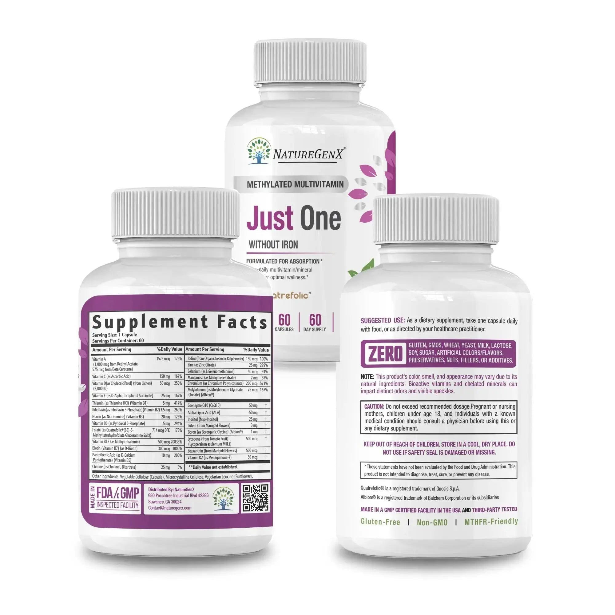 NatureGenX Just One Daily Methylated Multivitamin - 60 Caps Pure Methyl B12, Methylfolate MTHFR Support Supplement Iron Free Methylated Vitamins NatureGenX Au supplements