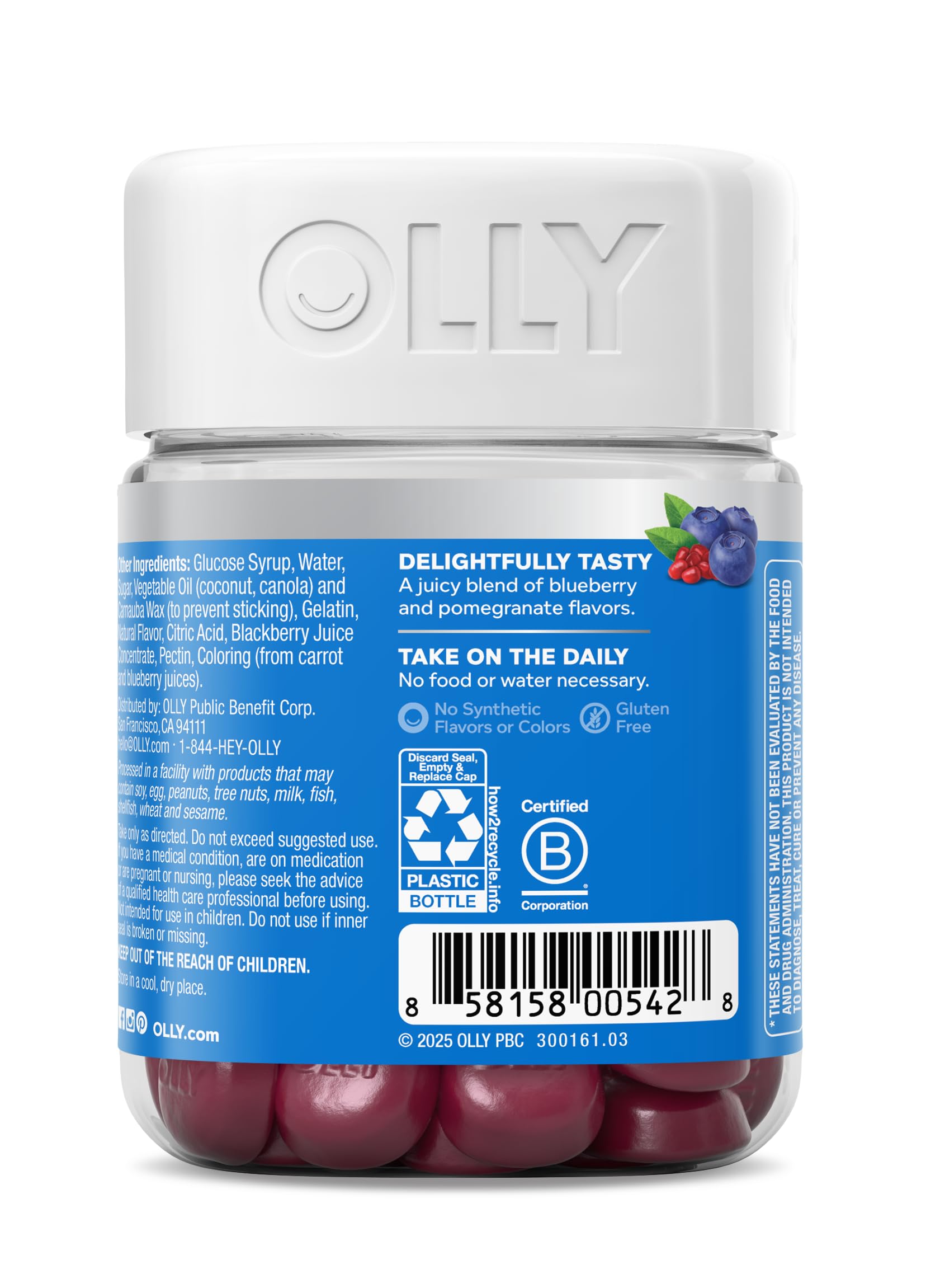 OLLY Glowing Skin Gummy, Hydrated & Youthful Skin,* Hyaluronic Acid, Collagen Peptides, Sea Buckthorn, Plump Berry Flavor