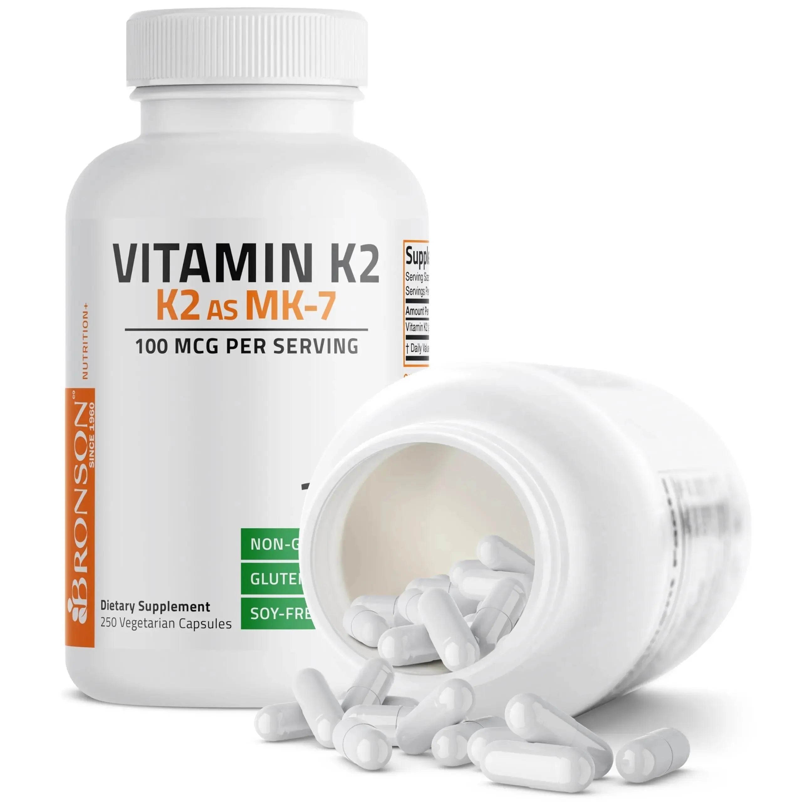 Bronson Vitamin K2 as MK-7 Menaquinone 100 mcg Non-GMO, 250 Capsules Bronson Au supplements