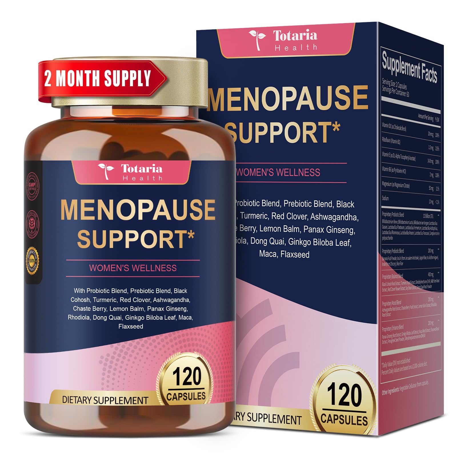 40-in-1 Menopause Supplements for Women, Multibenefit & Complete Black Cohosh for Hot Flashes, Night Sweats & Hormone Balance, w/ Probiotics, DIM, Vitex, Dong Quai, Red Clover and More, 120 Vegan Caps Totaria Au supplements